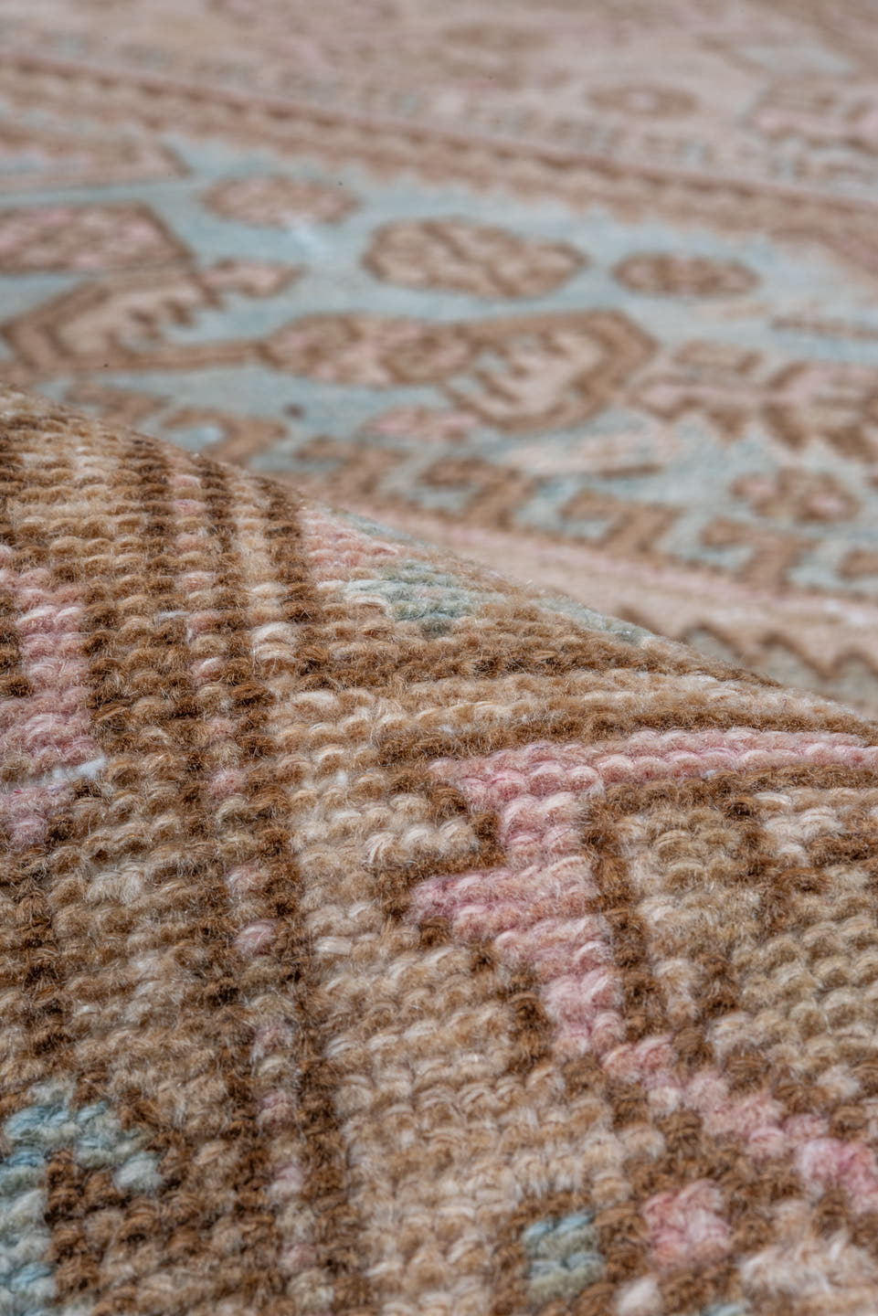 4' x 6' one-of-a-kind handmade vintage Malayer small size rug. Color palette: ivory, camel, sky blue, taupe, brown, blush