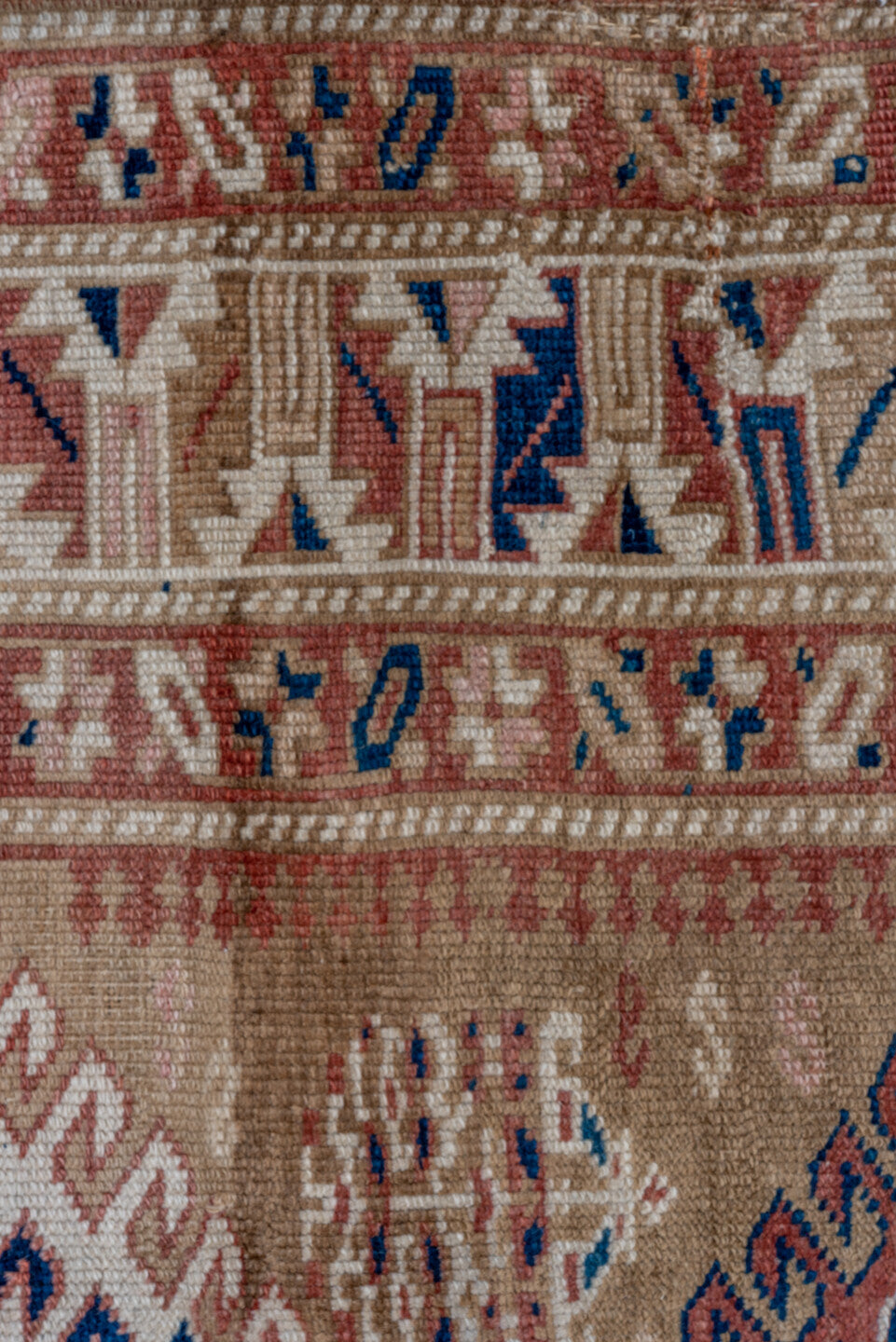 3' x 15' one-of-a-kind handmade vintage Sarab runner rug. Color palette: blue, brown, dim gray, gray, light gray, off-white