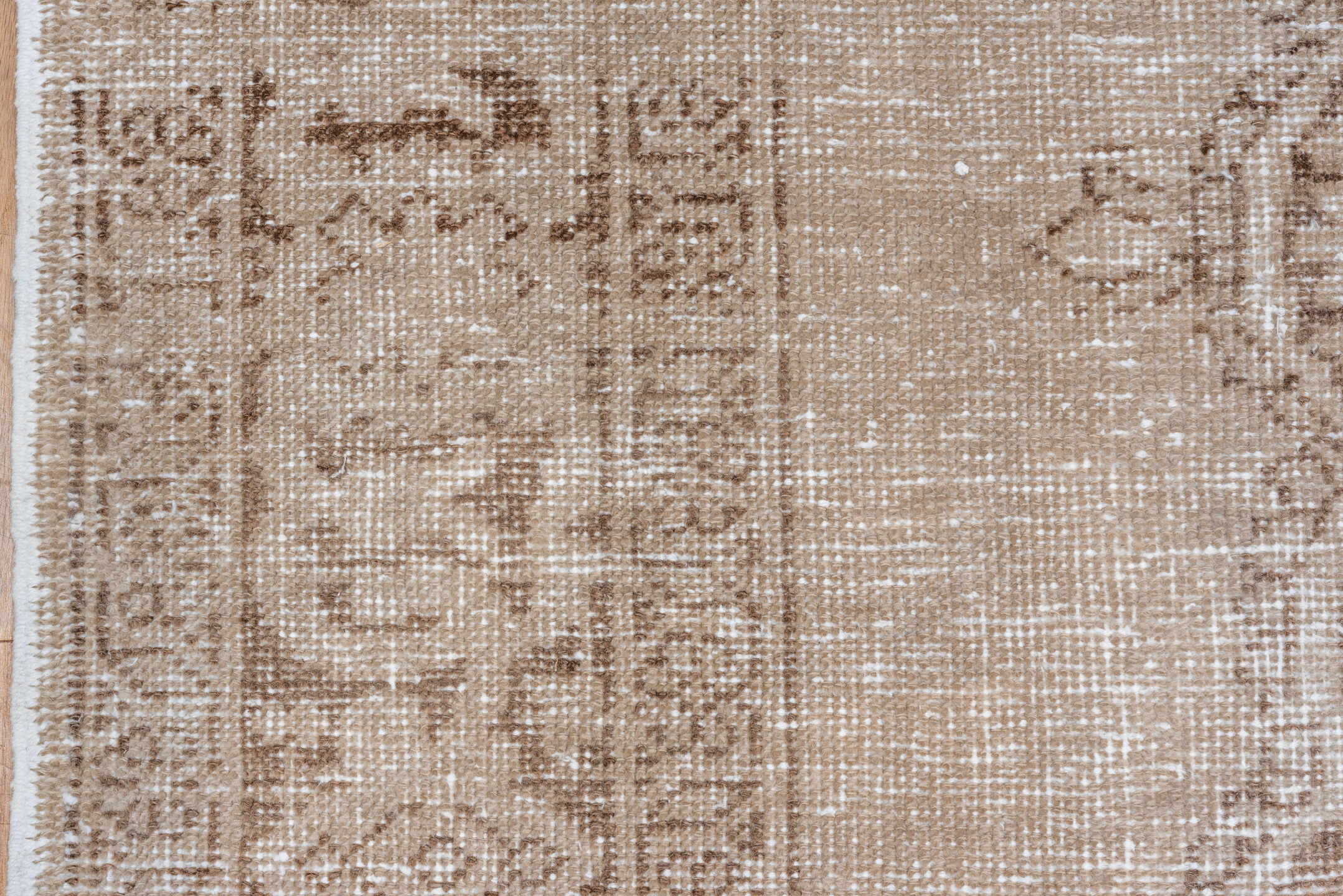 8' x 11' one-of-a-kind handmade vintage Oushak large size rug. Color palette: ivory, taupe, beige, camel, sand, light brown