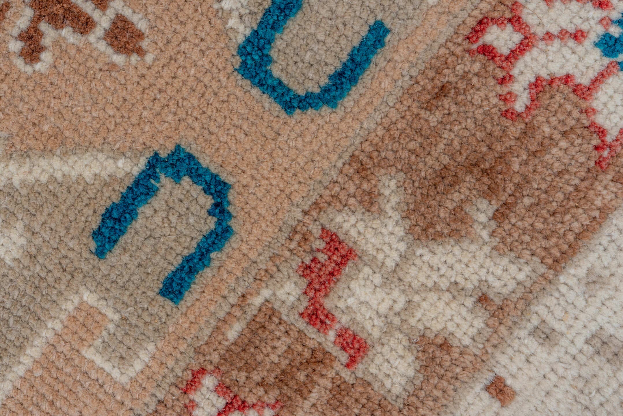 2' x 3' one-of-a-kind handmade vintage Oushak small size rug. Color palette: beige, ivory, taupe, camel, sky_blue, coral