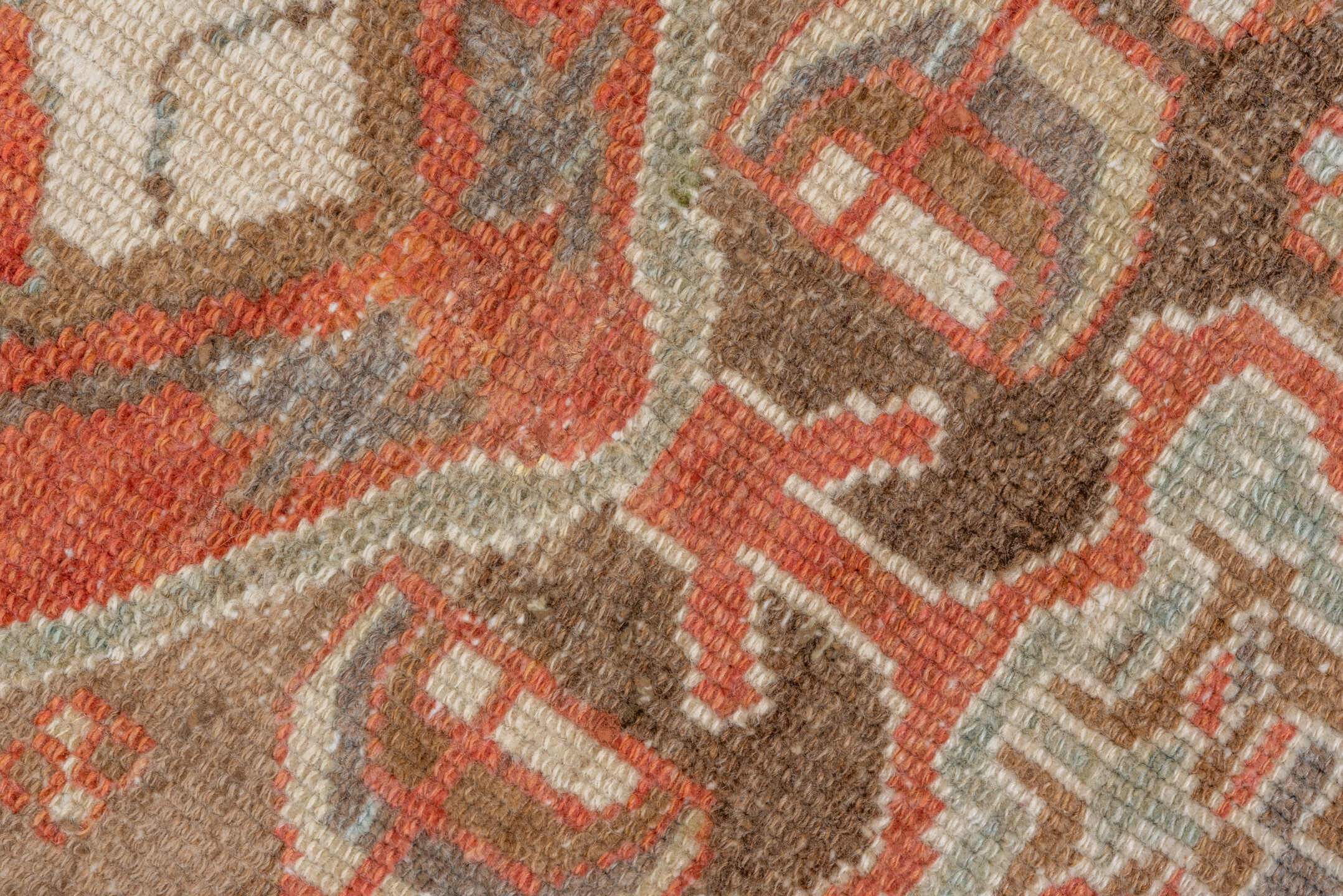 4' x 7' one-of-a-kind handmade vintage Serapi rug. Color palette: terra cotta, rust, slate, ivory, taupe, charcoal, camel