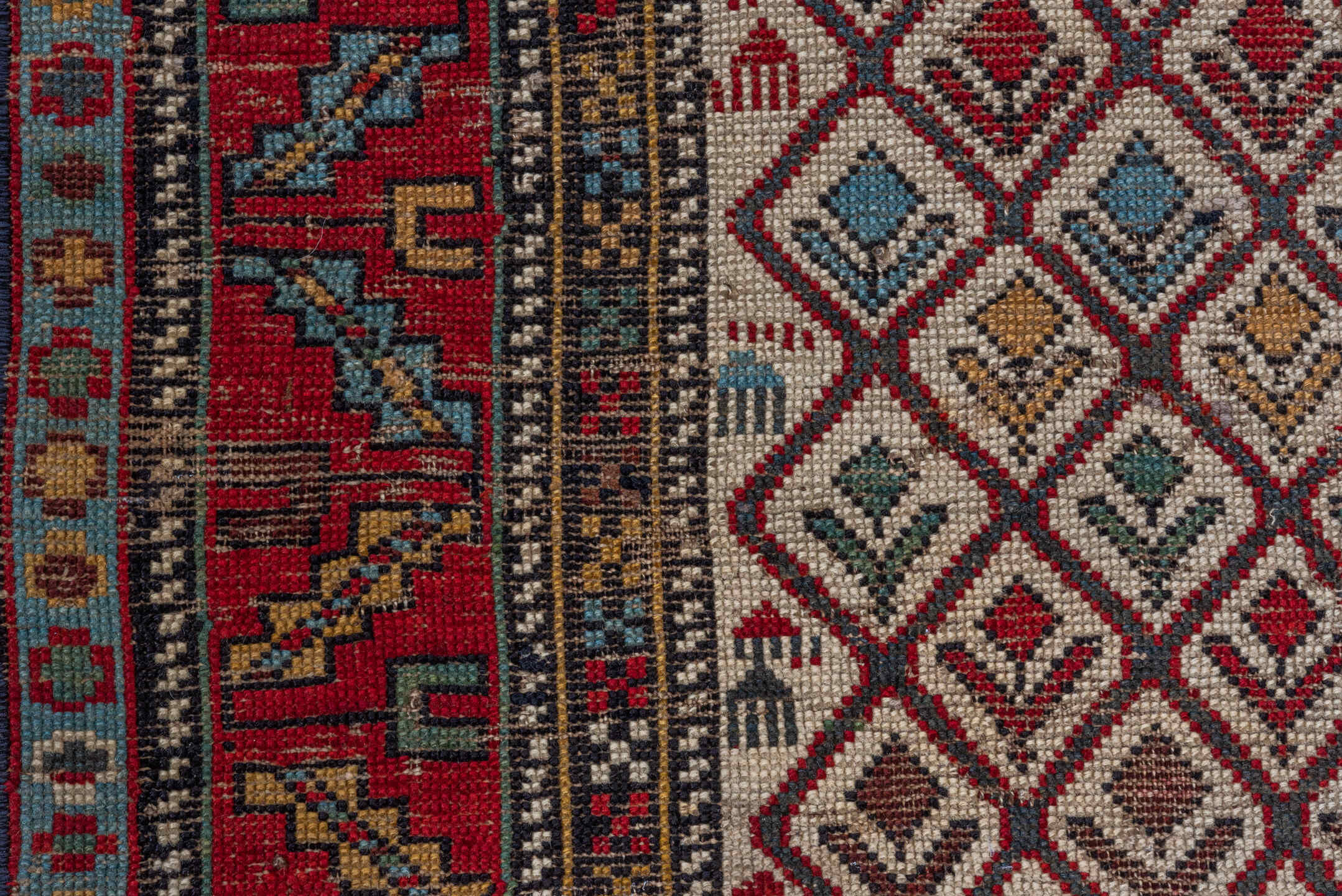 3' x 4' one-of-a-kind handmade vintage Shirvan small size rug. Color palette: brown, dim gray, gray, pink, red