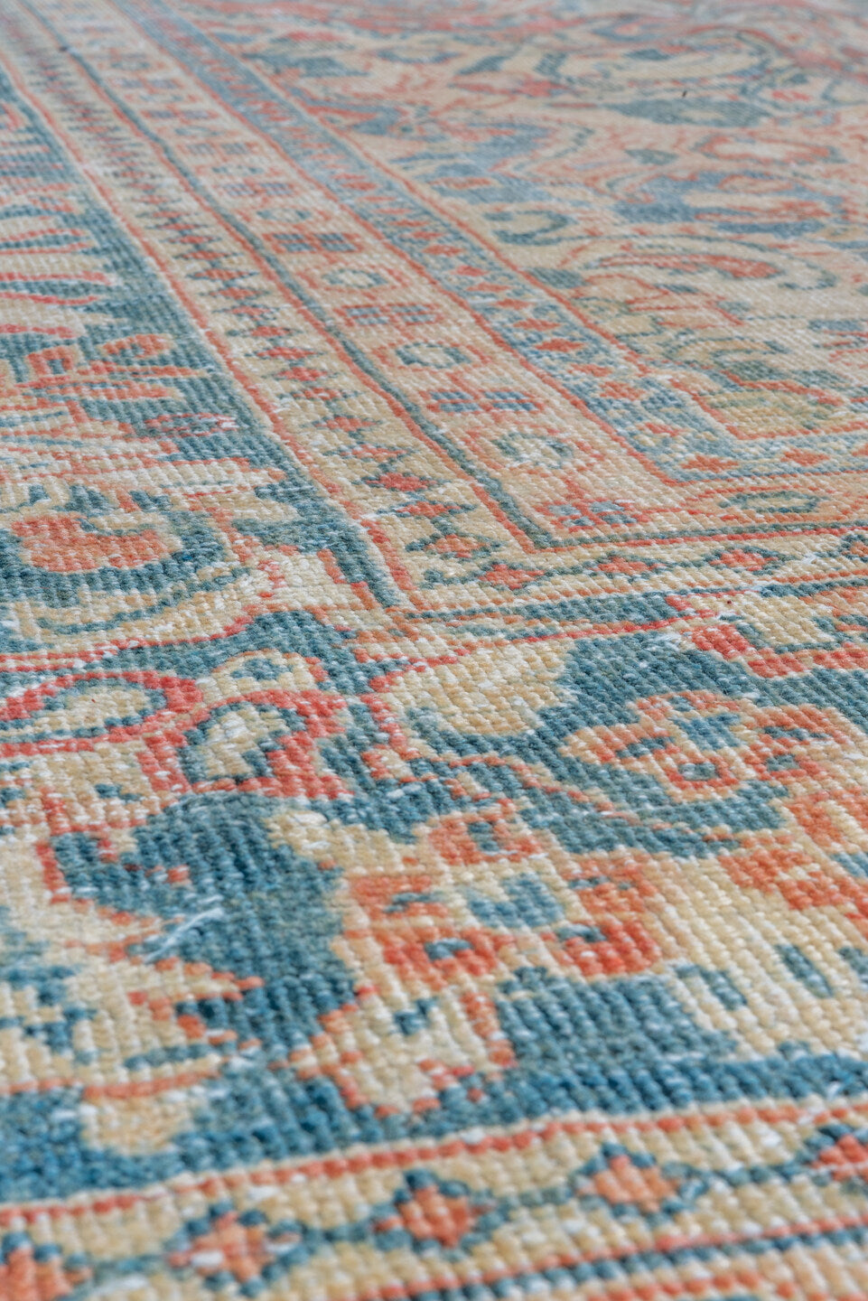 10' x 13' one-of-a-kind handmade vintage Mahal large size rug. Color palette: blue, brown, dark gray, gray, light gray