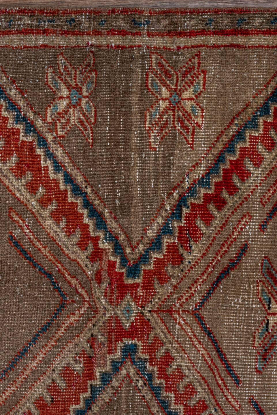 2' x 9' one-of-a-kind handmade vintage Bidjar runner rug. Color palette: brown, camel, taupe, rust, ivory, navy, beige, gray