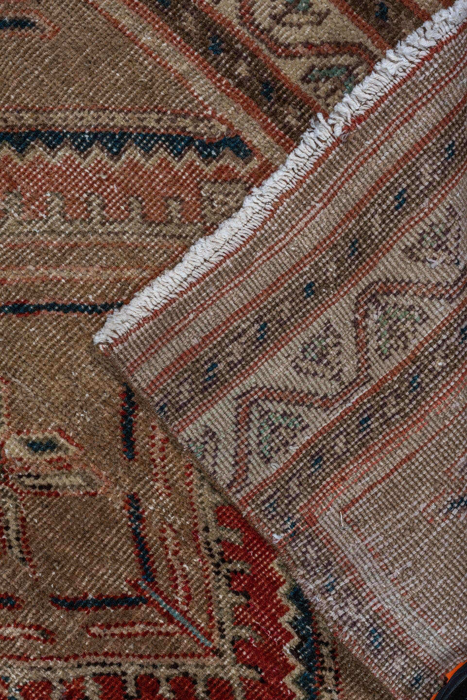 2' x 9' one-of-a-kind handmade vintage Bidjar runner rug. Color palette: brown, camel, taupe, rust, ivory, navy, beige, gray
