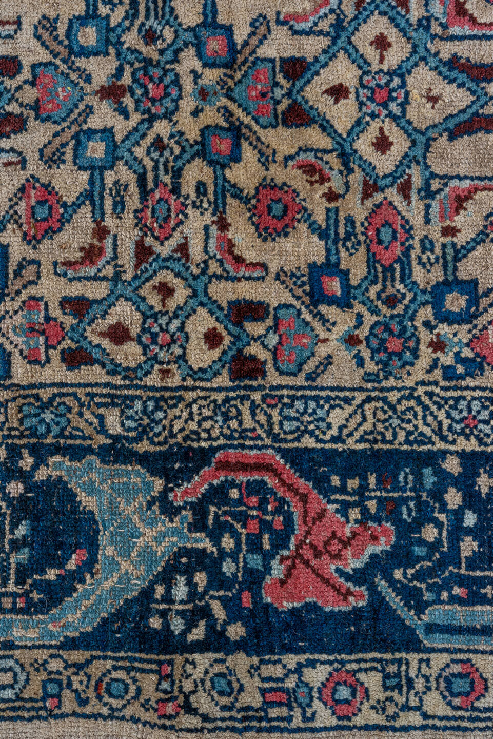 4' x 6' one-of-a-kind handmade vintage Malayer small size rug. Color palette: ivory, navy, sky blue, rose, coral, slate