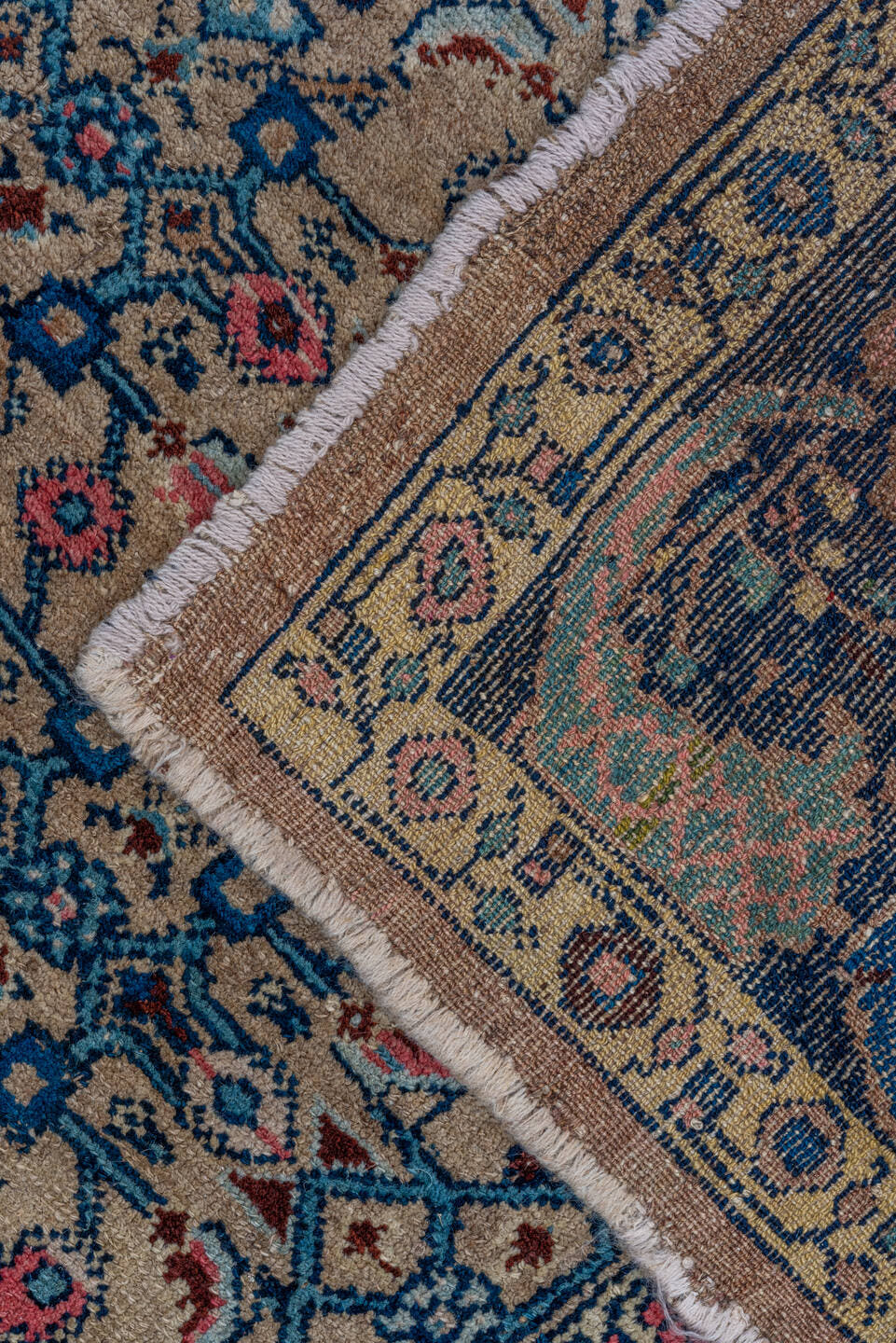 4' x 6' one-of-a-kind handmade vintage Malayer small size rug. Color palette: ivory, navy, sky blue, rose, coral, slate