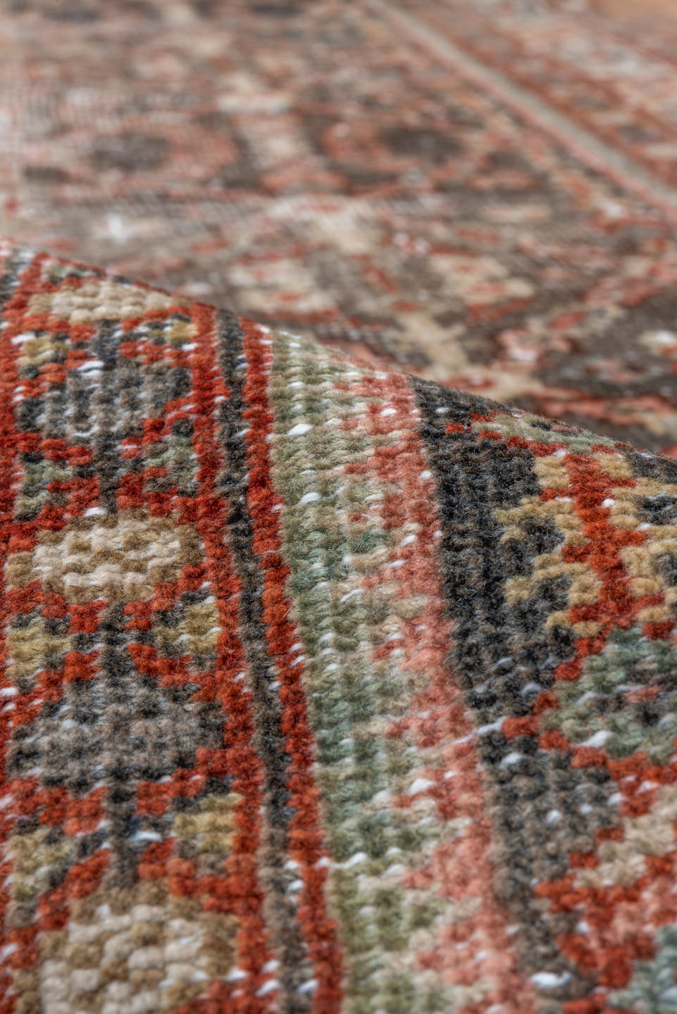 3' x 16' one-of-a-kind handmade antique Mahal runner rug. Color palette: brown, rust, ivory, charcoal, terra cotta, taupe