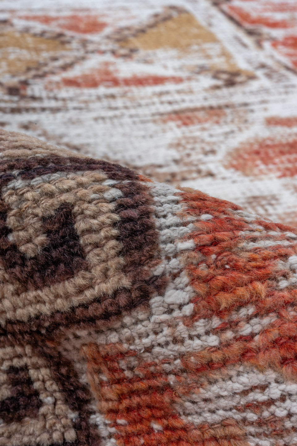 3' x 10' one-of-a-kind handmade vintage Oushak runner rug. Color palette: brown, gray, light gray, off-white, pink, red