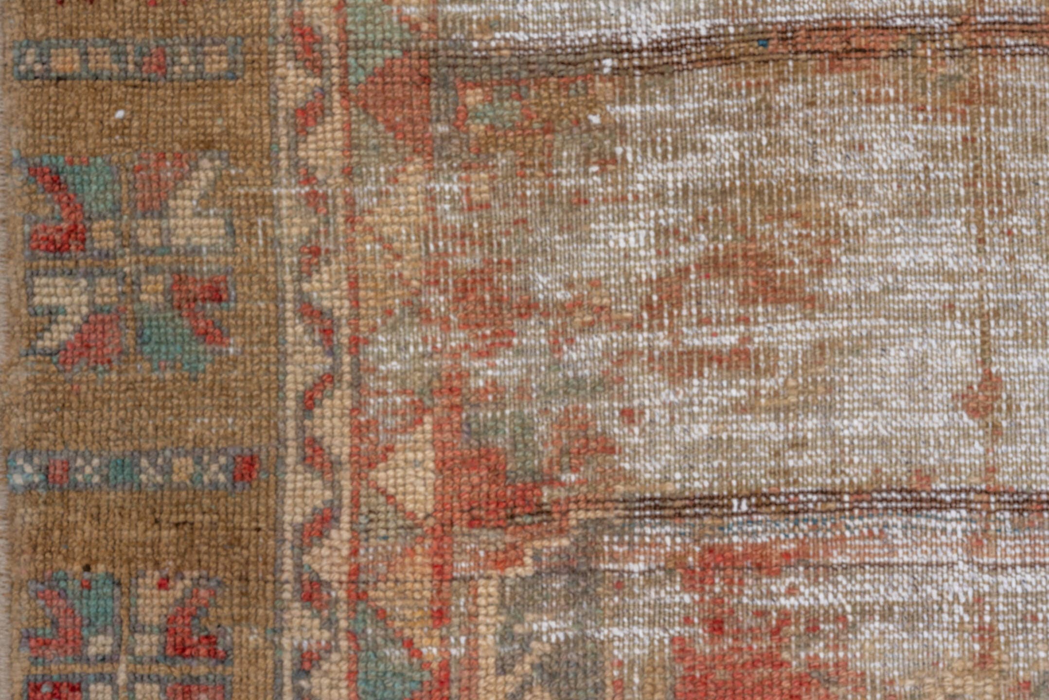2' x 9' one-of-a-kind handmade vintage Oushak runner rug. Color palette: terra cotta, taupe, ivory, sage, rust, blue