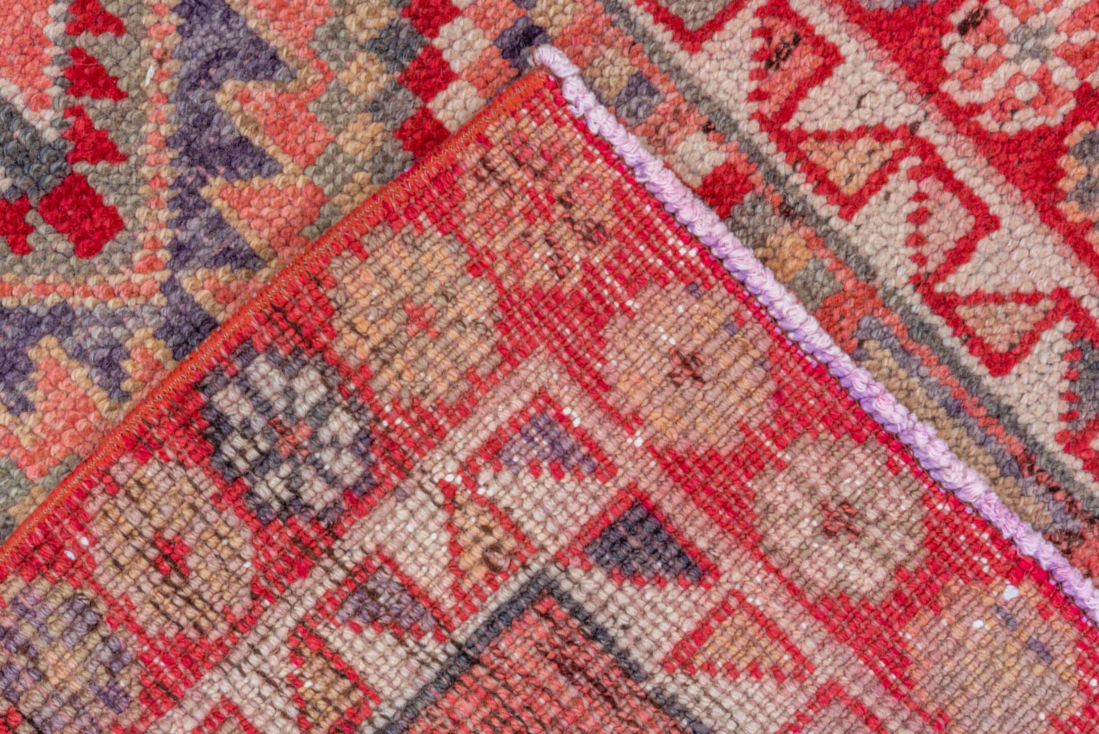 2' x 6' one-of-a-kind handmade vintage Oushak runner rug. Color palette: rust, rose, ivory, muted blue, crimson, taupe