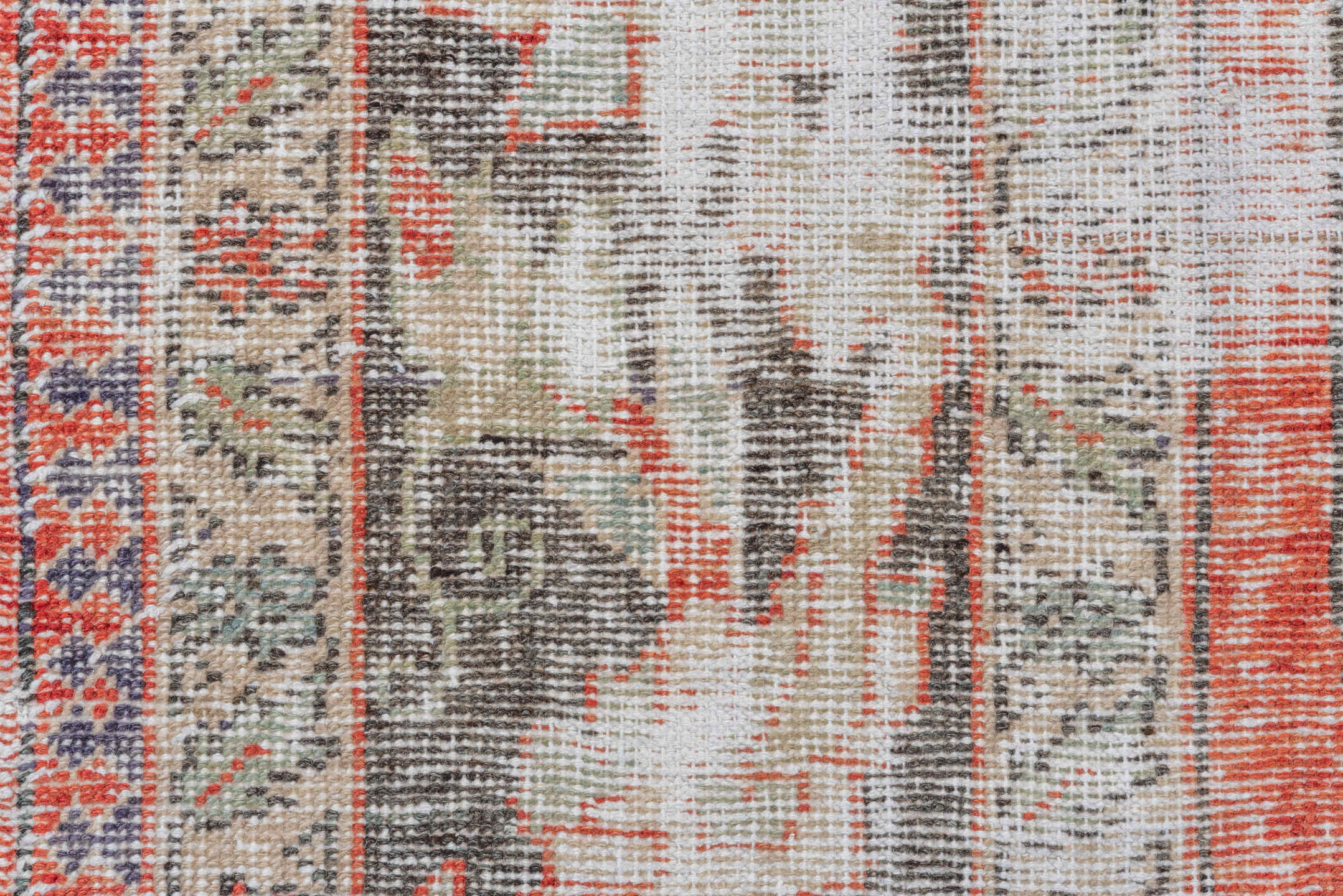 8' x 13' one-of-a-kind handmade vintage Oushak large size rug. Color palette: ivory, coral, charcoal, slate, taupe, rose