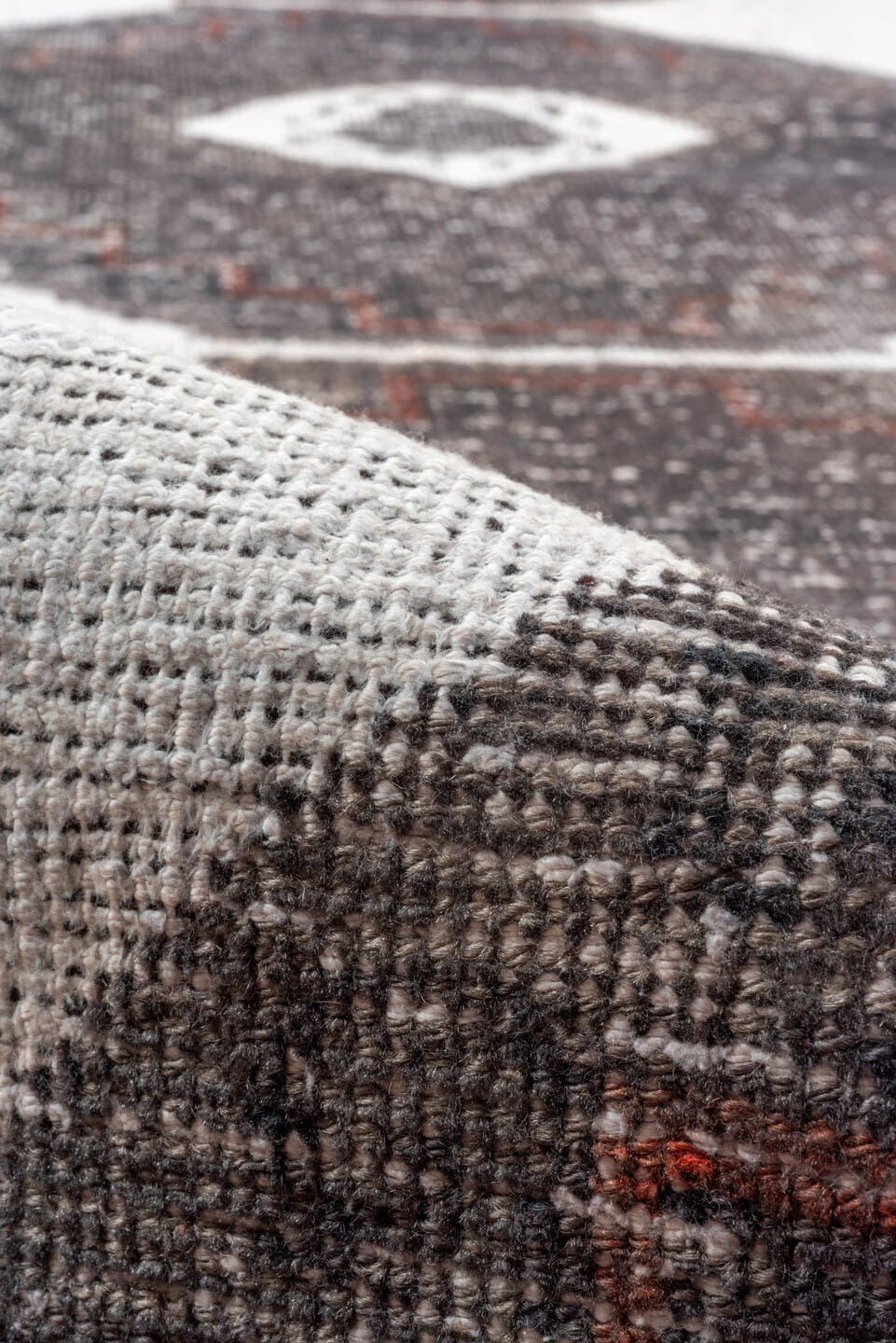 2' x 13' one-of-a-kind handmade vintage Oushak runner rug. Color palette: ivory, charcoal, taupe, brown, burgundy, gray