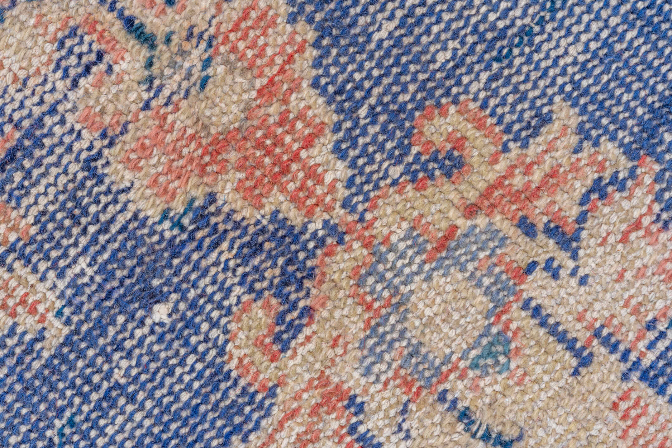 8' x 11' one-of-a-kind handmade vintage Oushak large size rug. Color palette: navy, ivory, peach, cream, faded blue, taupe