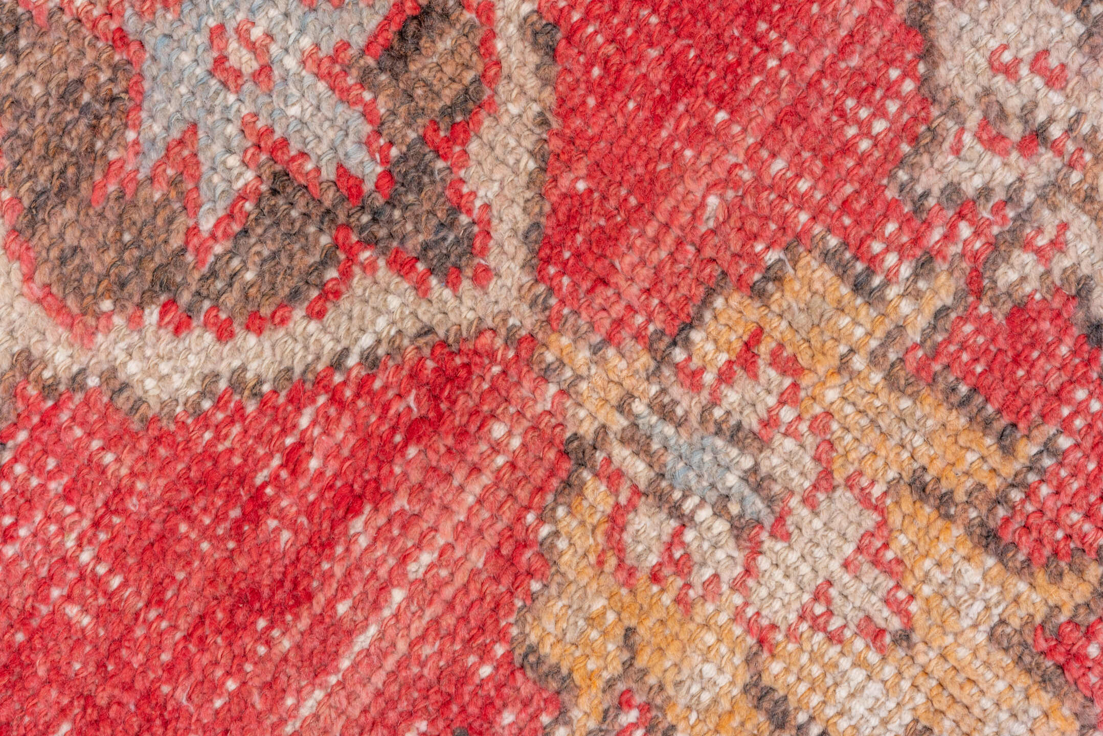 5' x 8' one-of-a-kind handmade vintage Oushak medium size rug. Color palette: brown, gray, light gray, off-white, pink, red