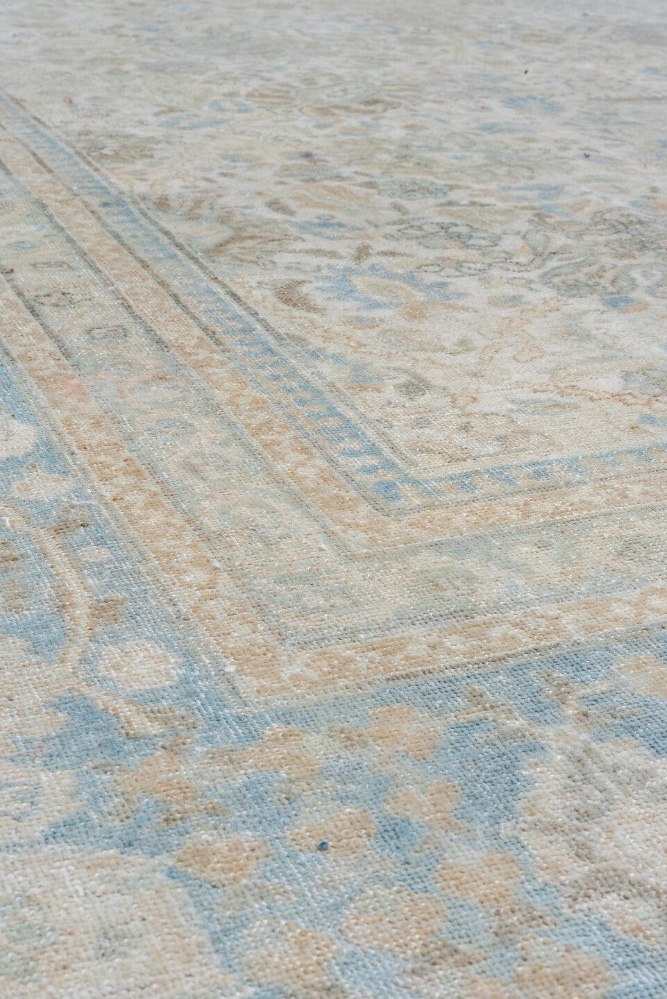 11' x 14' one-of-a-kind handmade vintage Tabriz oversize rug. Color palette: dark gray, gray, light blue, light gray