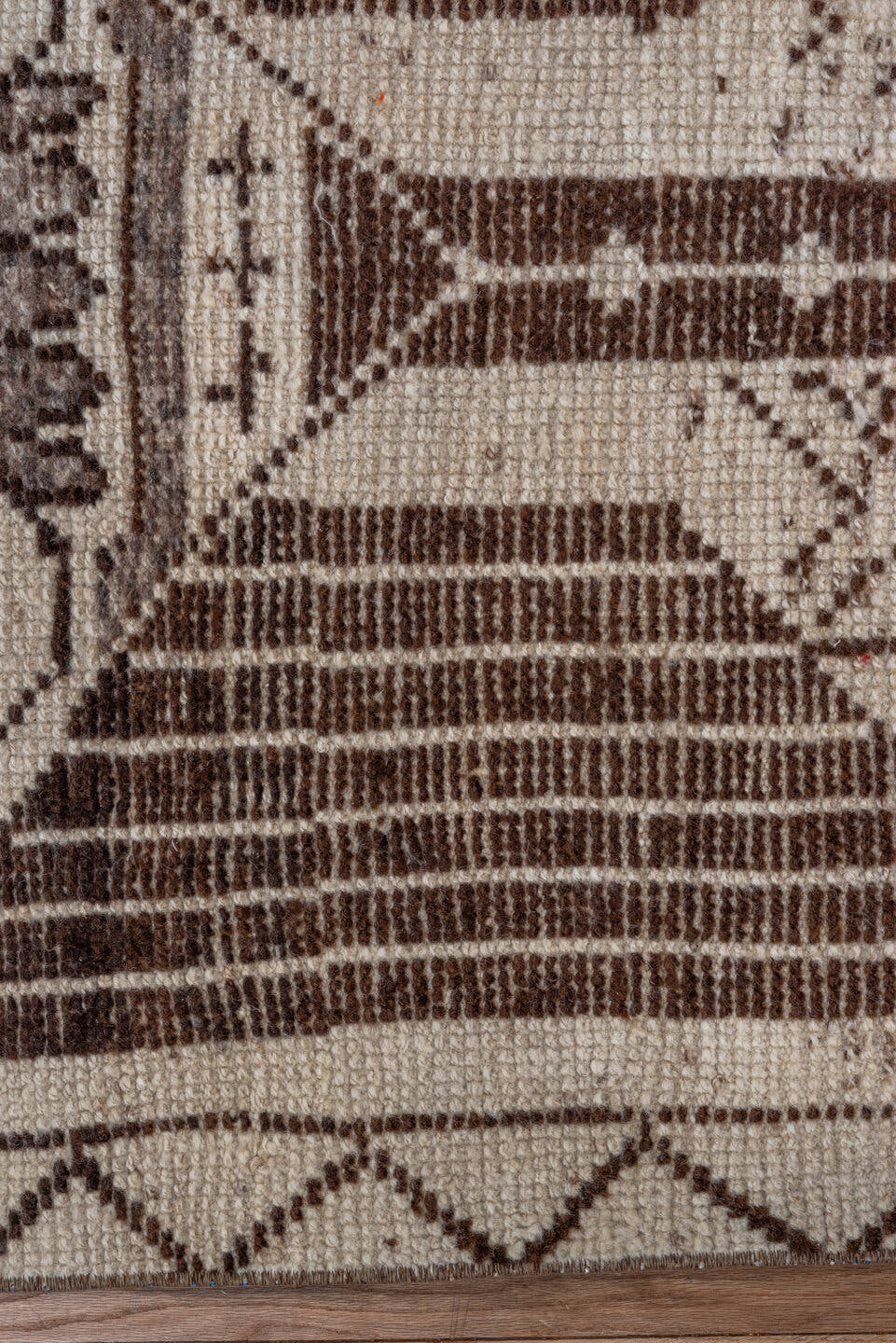 3' x 11' one-of-a-kind handmade vintage Kars runner rug. Color palette: ivory, brown, taupe, charcoal, beige, gray, black