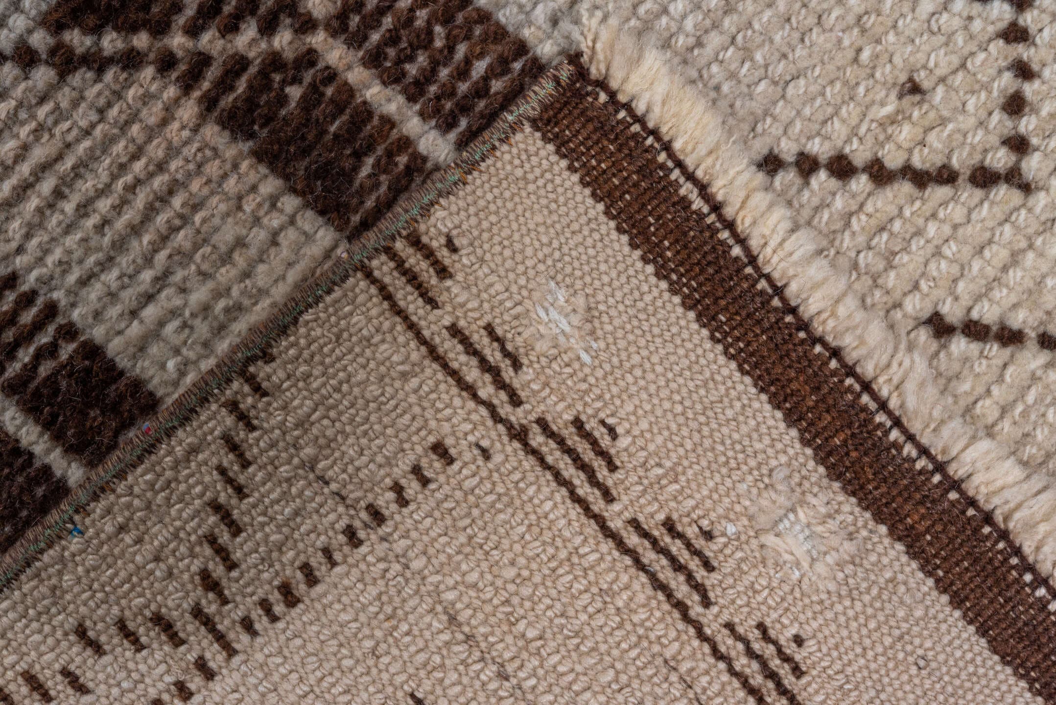 3' x 11' one-of-a-kind handmade vintage Kars runner rug. Color palette: ivory, brown, taupe, charcoal, beige, gray, black