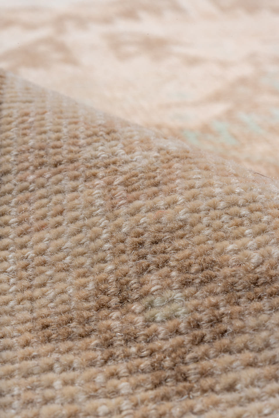 2' x 12' one-of-a-kind handmade vintage Oushak runner rug. Color palette: beige, taupe, camel, ivory, pale aqua, sand