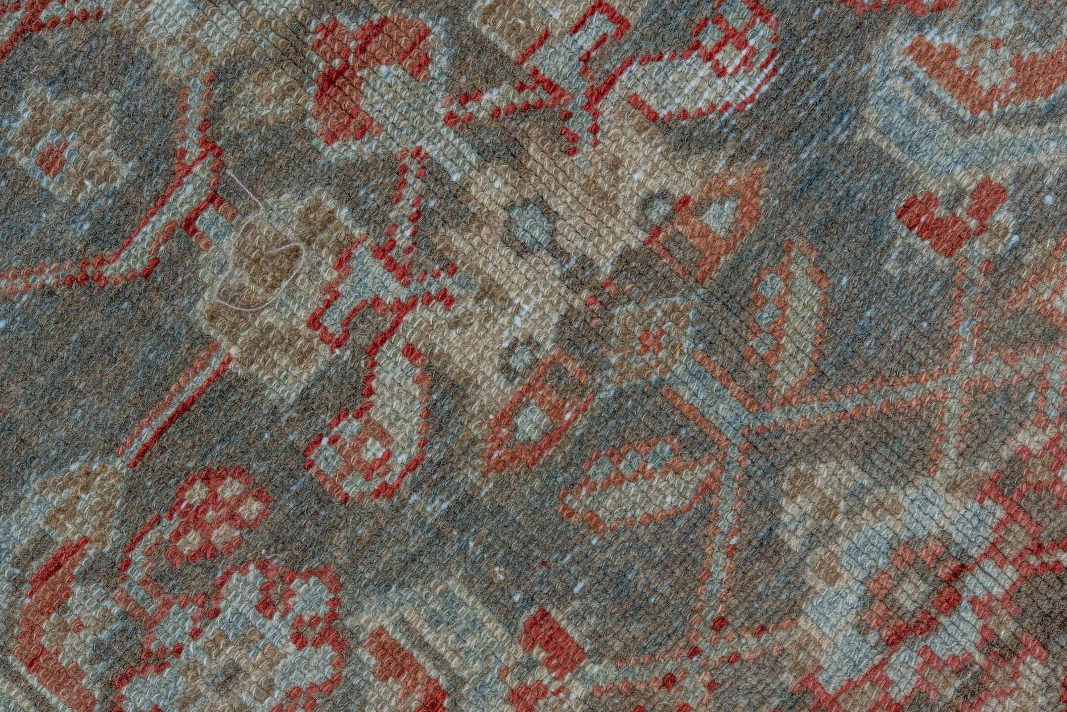3' x 6' one-of-a-kind handmade vintage Malayer small size rug. Color palette: sky blue, rust, ivory, slate, coral, taupe