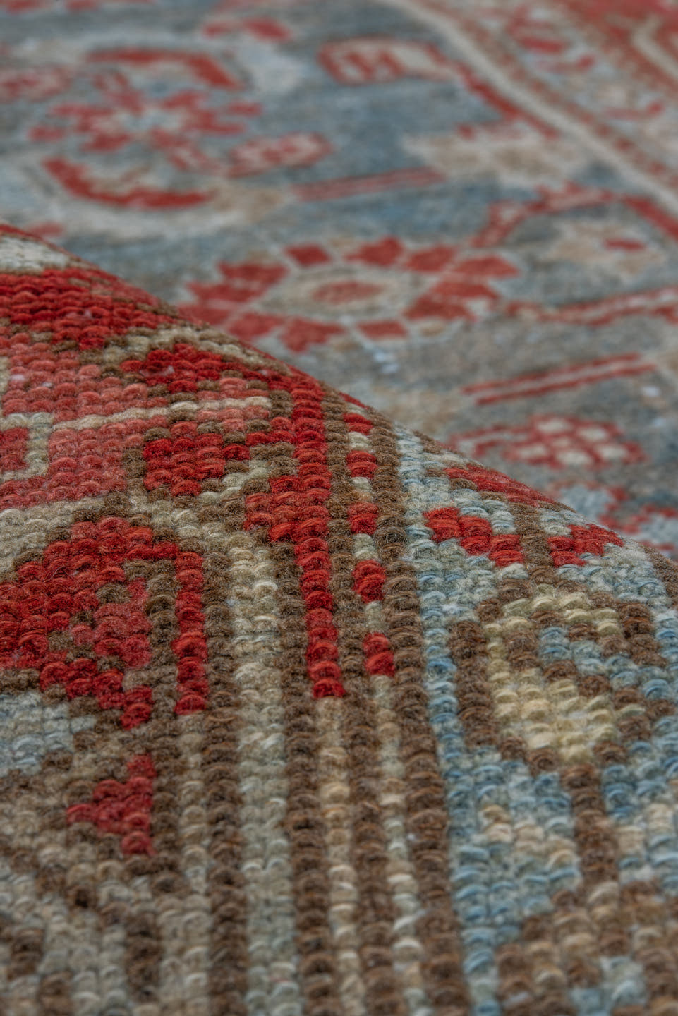 3' x 6' one-of-a-kind handmade vintage Malayer small size rug. Color palette: sky blue, rust, ivory, slate, coral, taupe
