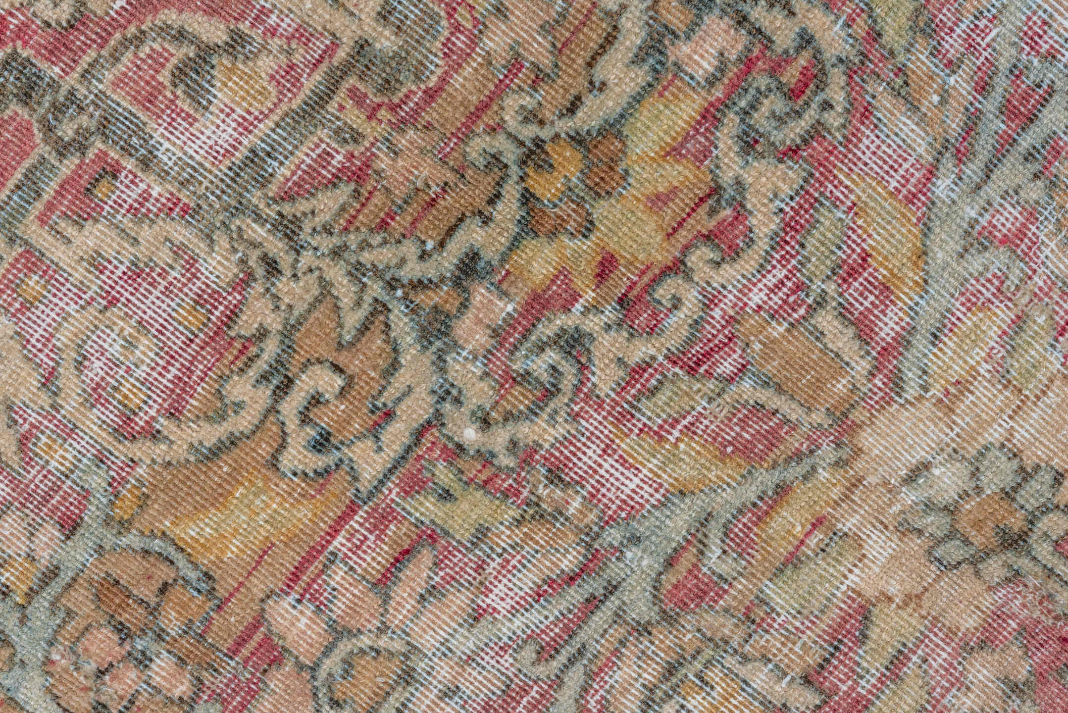 8' x 12' one-of-a-kind handmade vintage Lavar large size rug. Color palette: rose, ivory, burgundy, sky blue, beige, taupe
