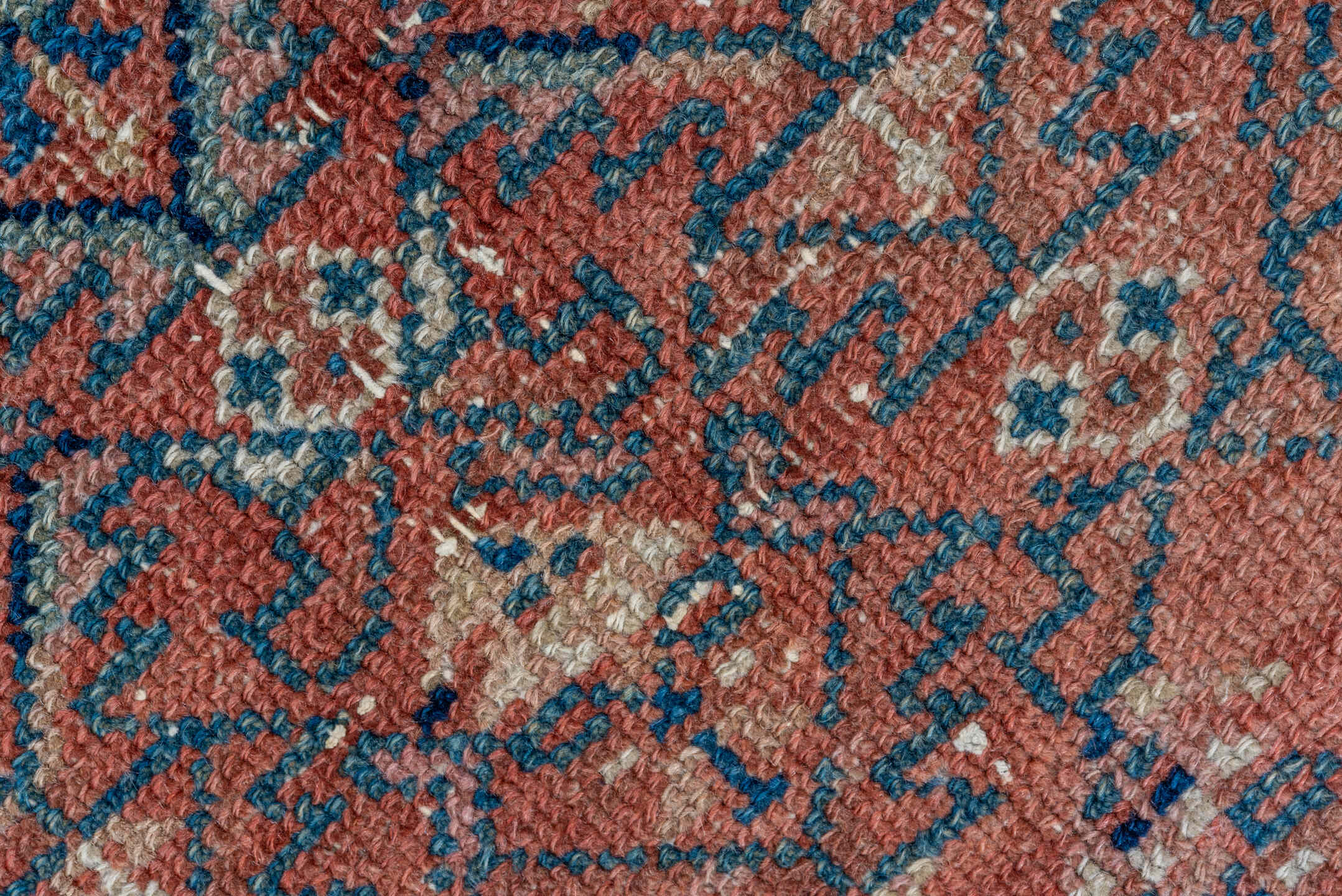 3' x 8' one-of-a-kind handmade vintage Malayer runner rug. Color palette: coral, ivory, navy, sky_blue, rose, taupe