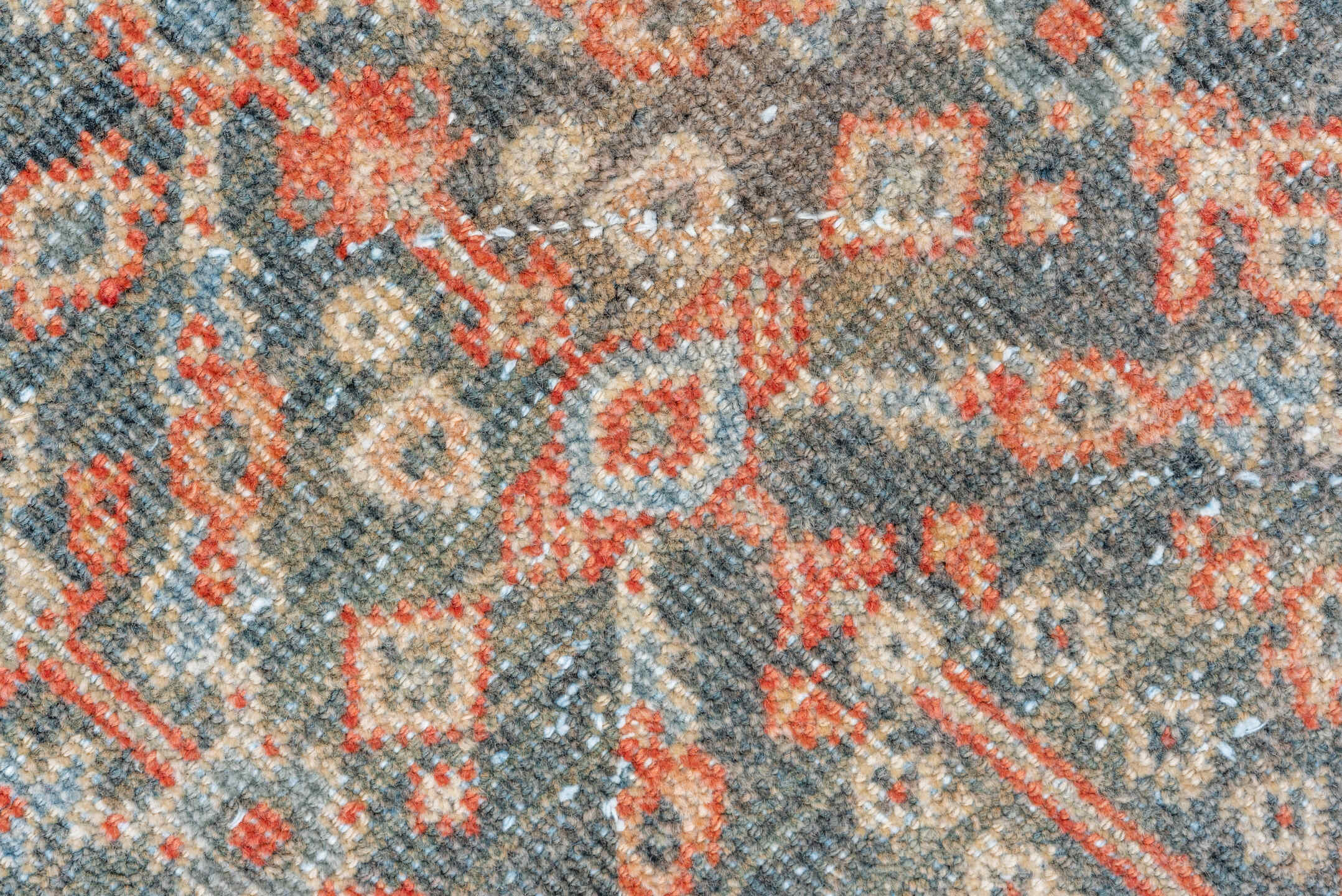 4' x 6' one-of-a-kind handmade vintage Mahal small size rug. Color palette: slate, coral, ivory, pale blue, gray, salmon