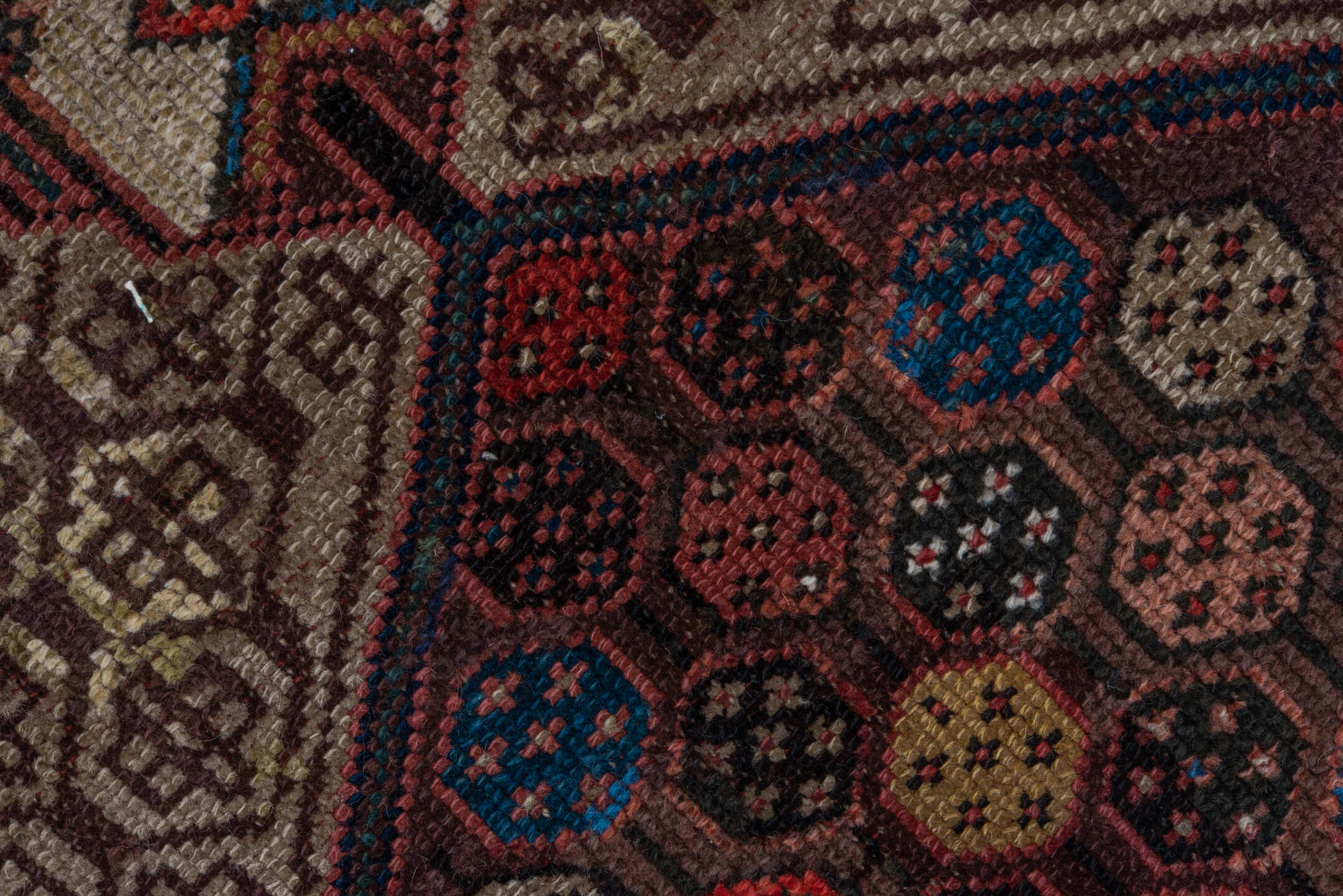 4' x 10' one-of-a-kind handmade vintage Cam Hamadan runner rug. Color palette: black, blue, brown, gray, pink, red, wine