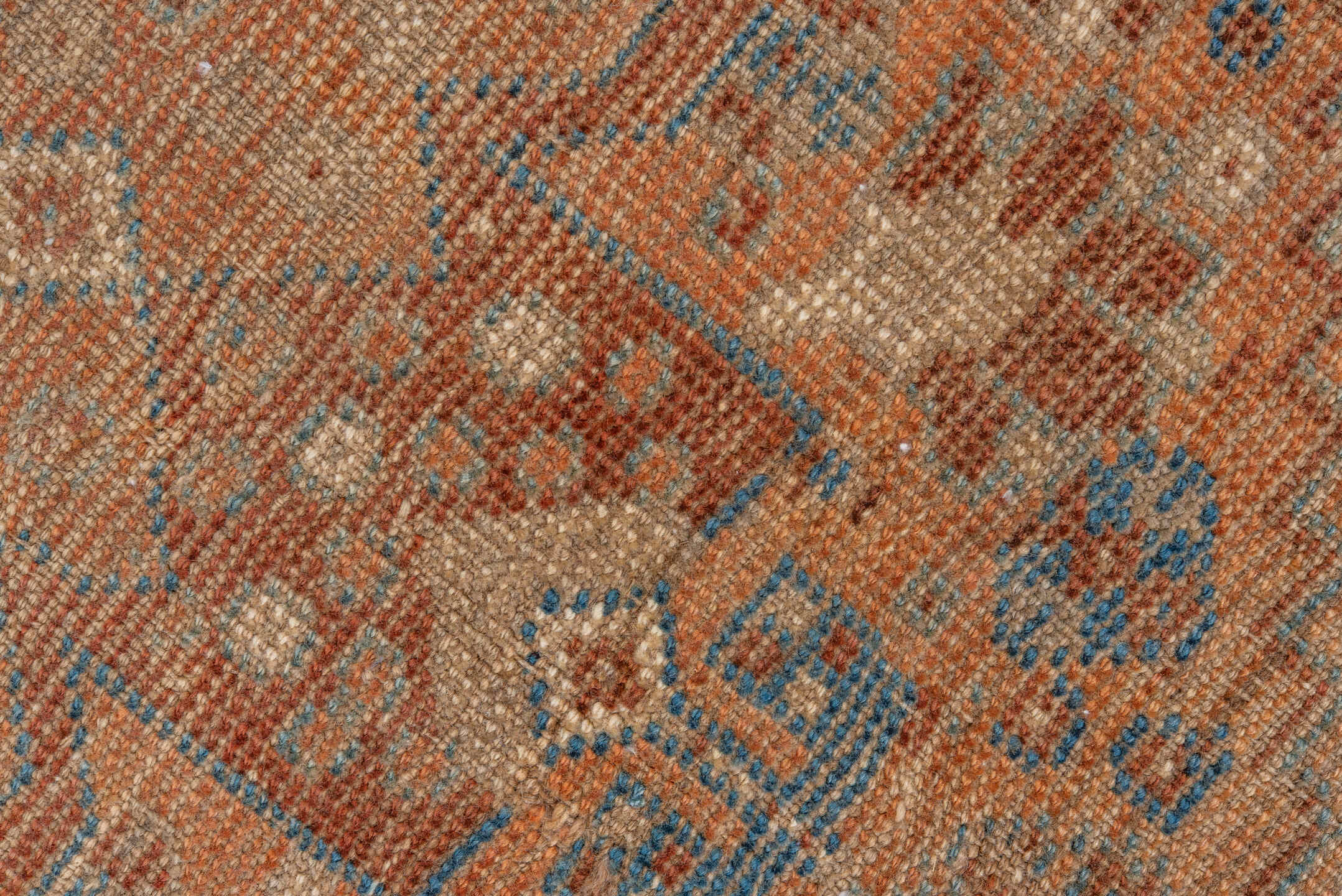 3' x 5' one-of-a-kind handmade vintage Shiraz small size rug. Color palette: terra cotta, ivory, sky blue, rust, beige