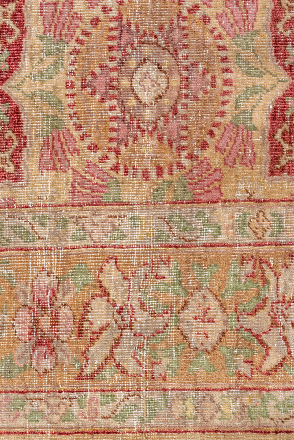 7' x 11' one-of-a-kind handmade vintage Oushak large size rug. Color palette: ivory, rose, sage, burgundy, blush, taupe