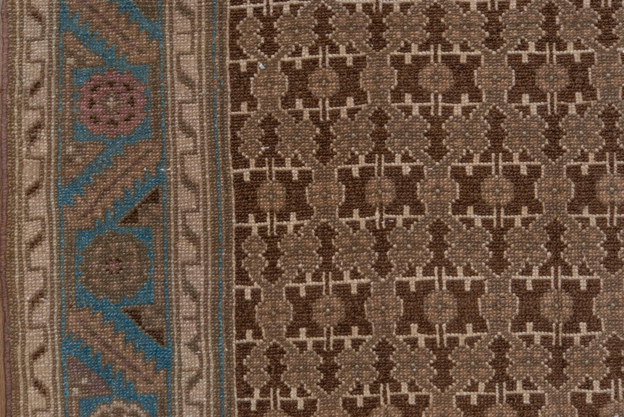 3' x 16' one-of-a-kind handmade vintage Malayer runner rug. Color palette: brown, taupe, sky_blue, camel, ivory, rust, beige