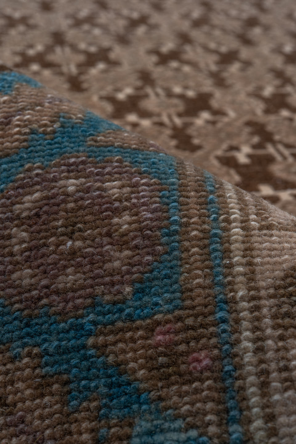 3' x 16' one-of-a-kind handmade vintage Malayer runner rug. Color palette: brown, taupe, sky_blue, camel, ivory, rust, beige