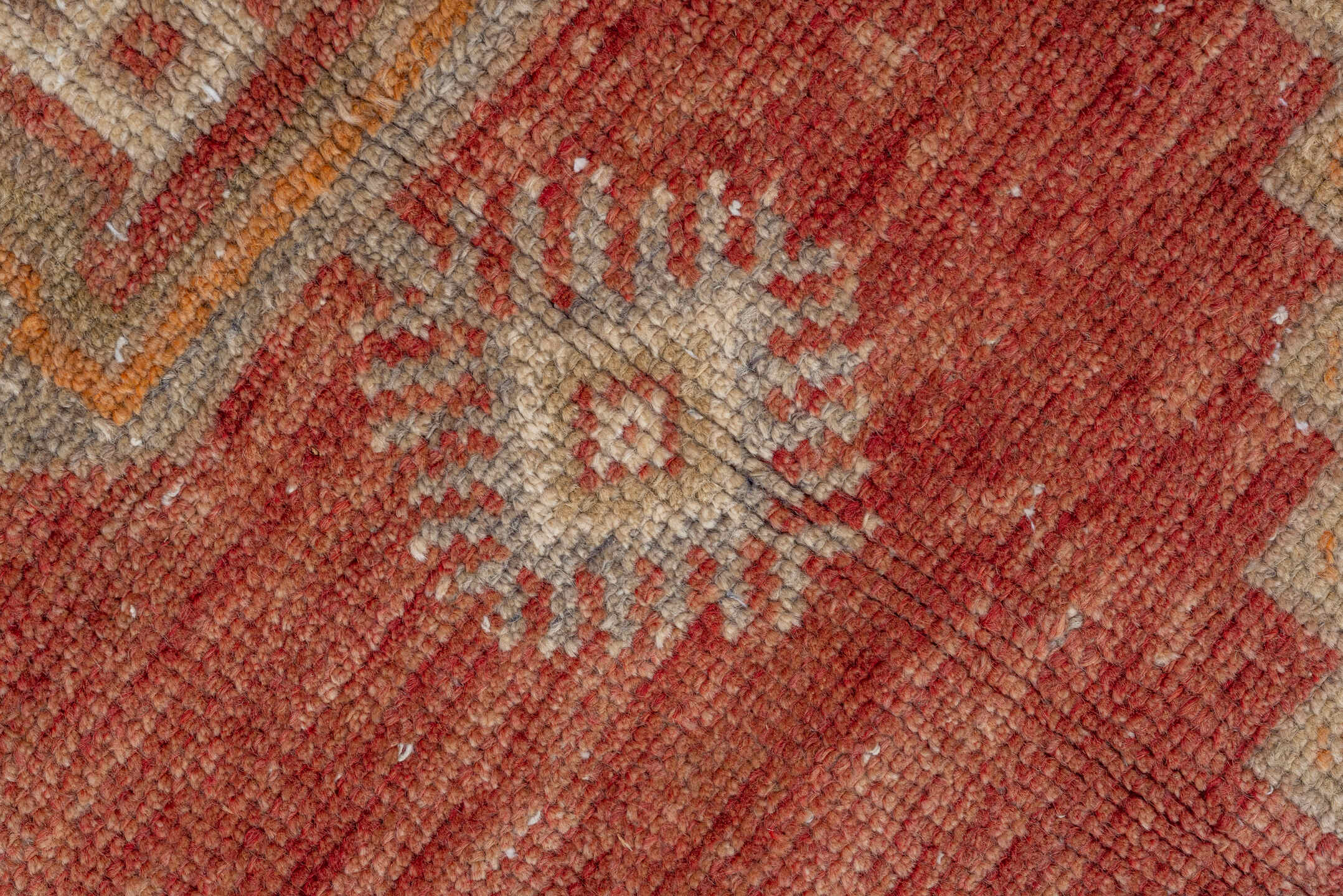 3' x 5' one-of-a-kind handmade vintage Kars small size rug. Color palette: ivory, coral, taupe, rust, saffron, rose