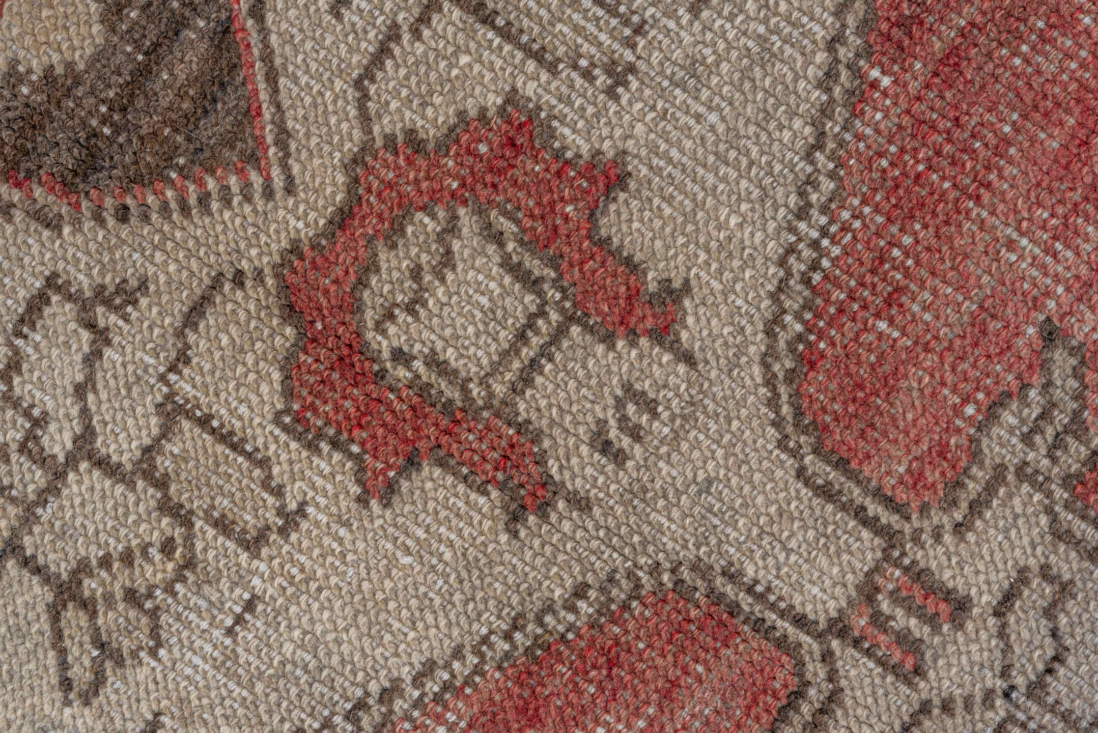 5' x 8' one-of-a-kind handmade vintage Oushak medium size rug. Color palette: ivory, coral, charcoal, taupe, rose