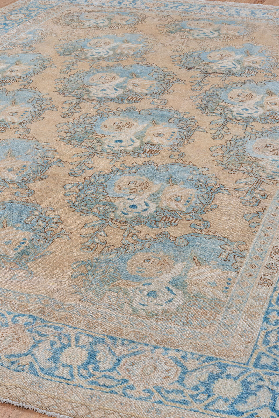 8' x 10' one-of-a-kind handmade vintage Tabriz large size rug. Color palette: beige, sky blue, ivory, taupe, camel