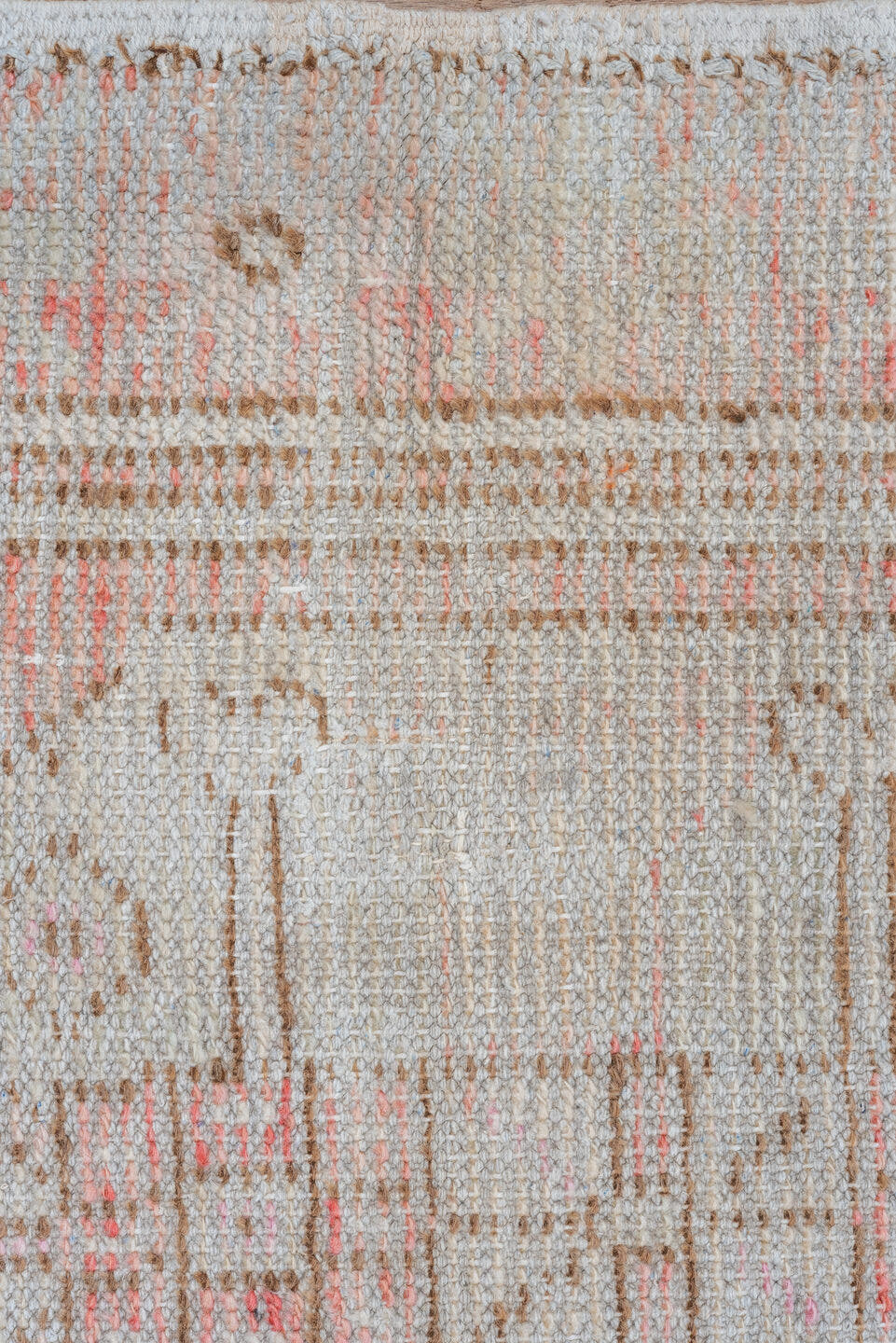2' x 3' one-of-a-kind handmade vintage Oushak small size rug. Color palette: ivory, blush, taupe, sand, pale coral, pink