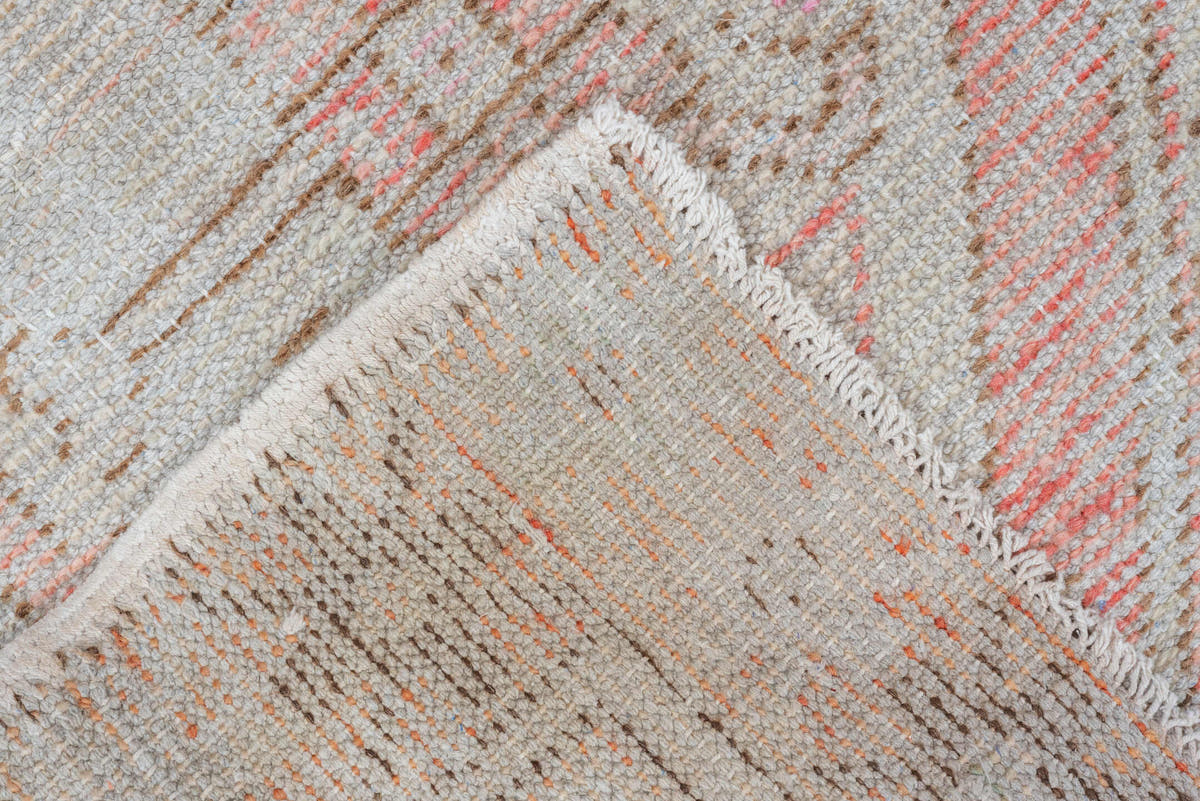 2' x 3' one-of-a-kind handmade vintage Oushak small size rug. Color palette: ivory, blush, taupe, sand, pale coral, pink