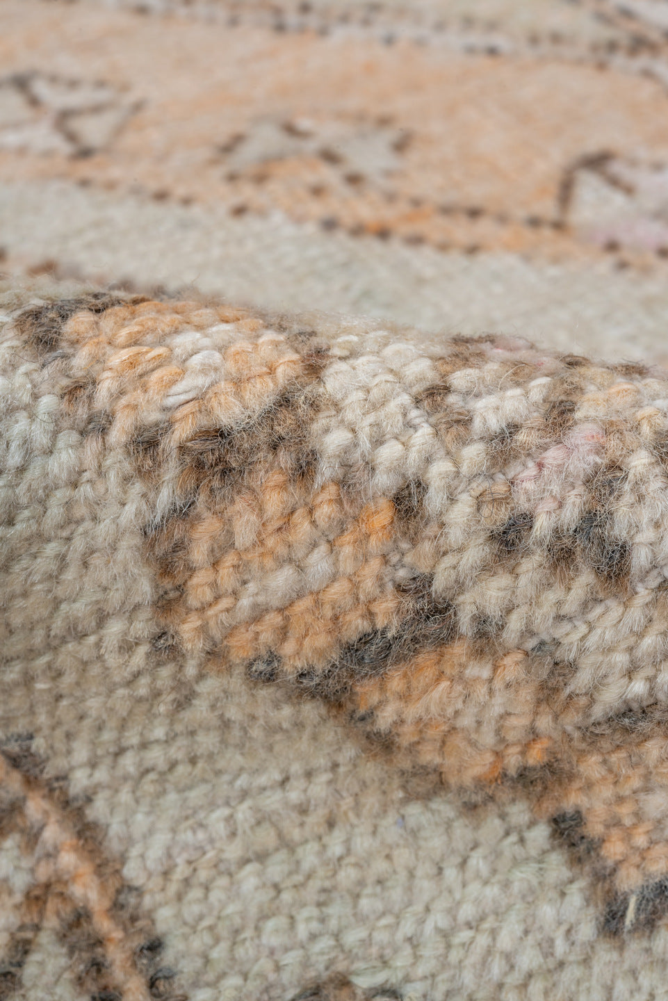 2' x 4' one-of-a-kind handmade vintage Oushak small size rug. Color palette: brown, gray, light gray, off-white, orange