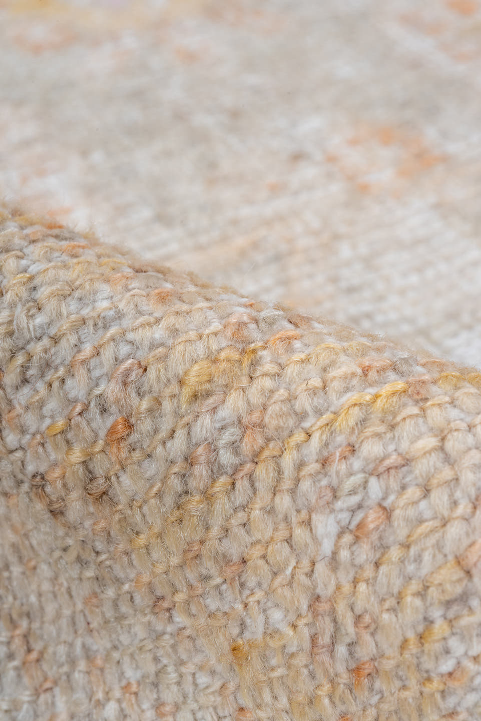 2' x 4' one-of-a-kind handmade vintage Oushak small size rug. Color palette: ivory, peach, cream, blush, pale gold