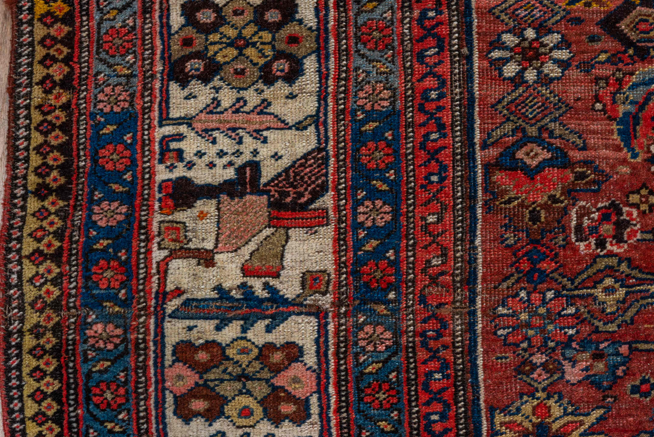 6' x 9' one-of-a-kind handmade vintage Bidjar medium size rug. Color palette: blue, brown, dark red, fiord, fire brick, gray