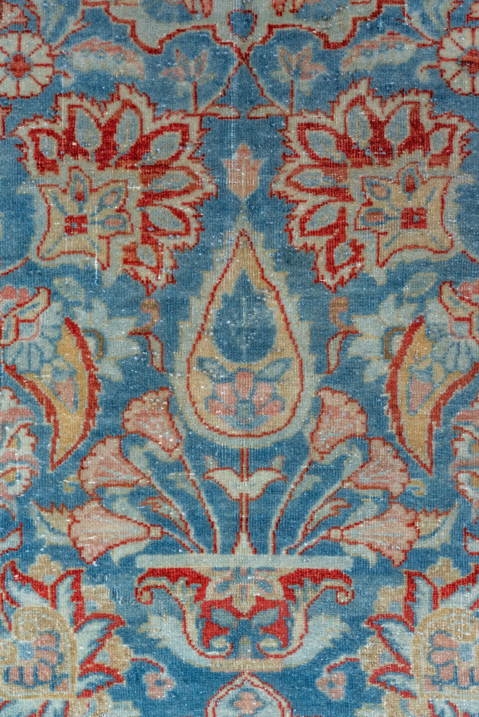 11' x 16' one-of-a-kind handmade vintage Kashan oversize rug. Color palette: sky blue, ivory, rust, powder blue, terracotta