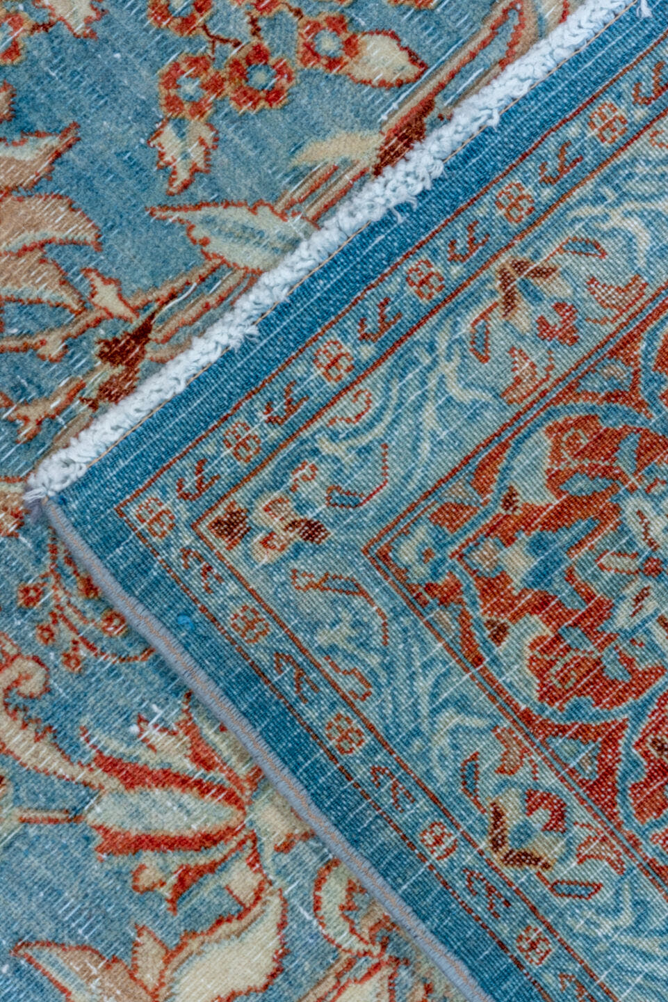 6' x 9' one-of-a-kind handmade vintage Tabriz medium size rug. Color palette: sky blue, rust, ivory, rose, taupe, light blue