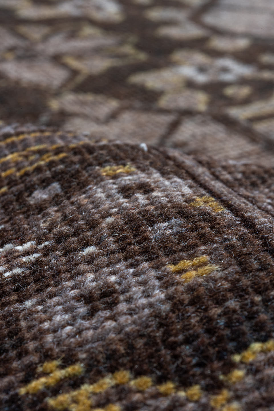 9' x 14' one-of-a-kind handmade vintage Afghan large size rug. Color palette: brown, taupe, ivory, charcoal, camel, beige