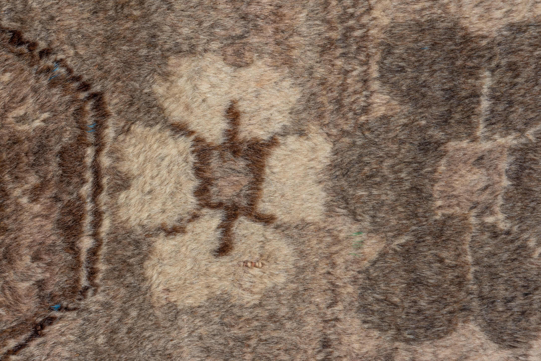 3' x 5' one-of-a-kind handmade vintage Gabbe small size rug. Color palette: ivory, taupe, brown, charcoal, camel, beige