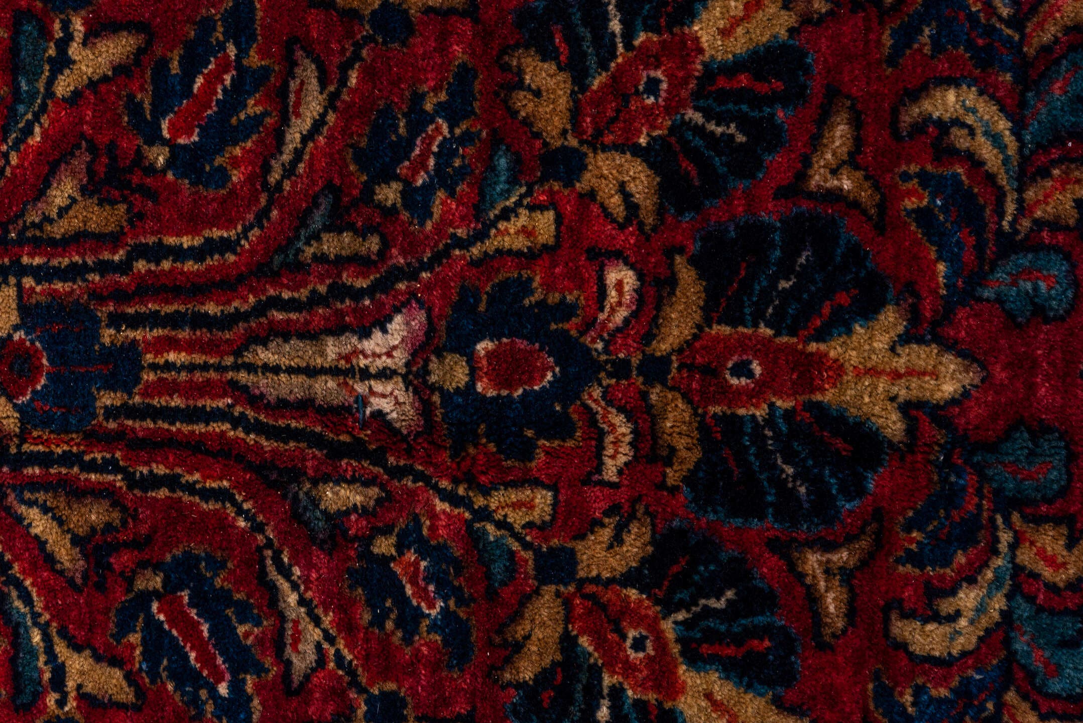 10' x 14' one-of-a-kind handmade vintage Sarouk large size rug. Color palette: red, navy, ivory, rust, gold, camel, slate