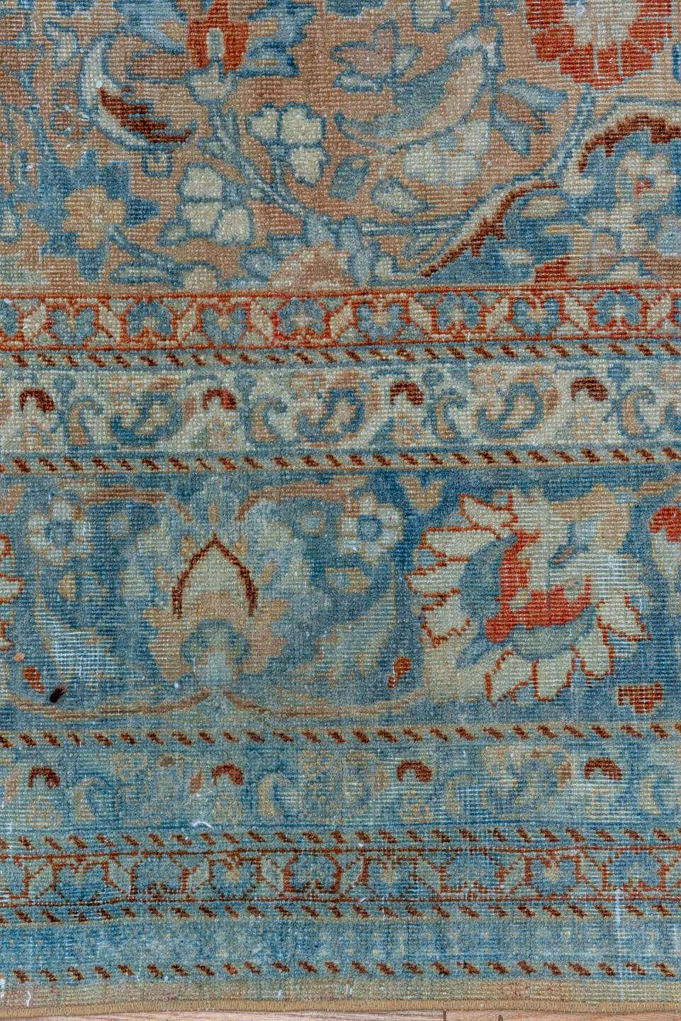 8' x 11' one-of-a-kind handmade vintage Tabriz large size rug. Color palette: sky blue, ivory, rust, camel, slate, cream