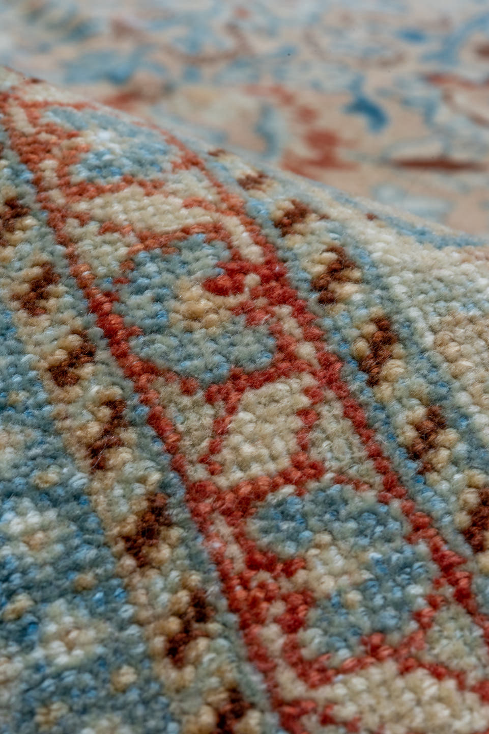 8' x 11' one-of-a-kind handmade vintage Tabriz large size rug. Color palette: sky blue, ivory, rust, camel, slate, cream