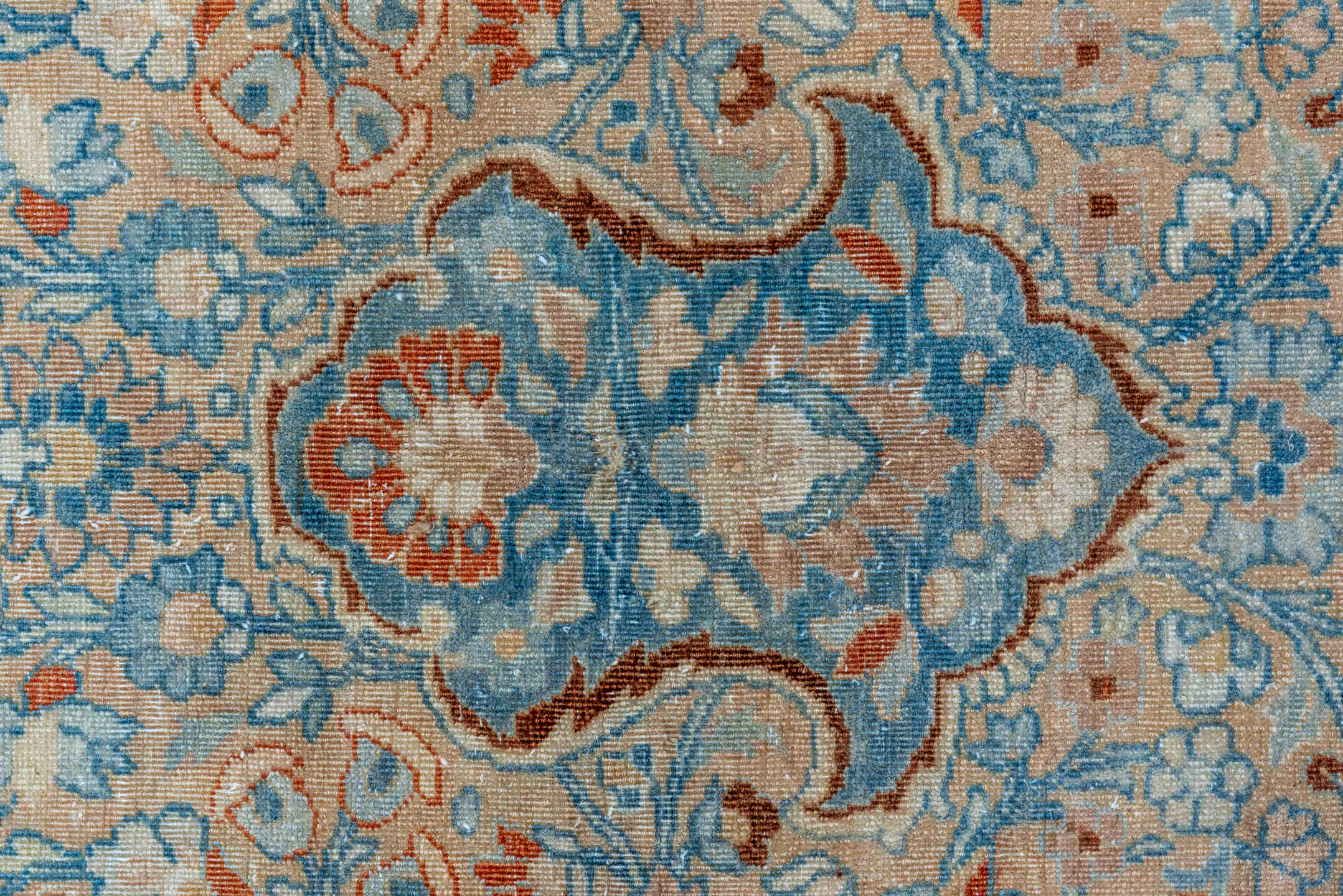 8' x 11' one-of-a-kind handmade vintage Tabriz large size rug. Color palette: sky blue, ivory, rust, camel, slate, cream