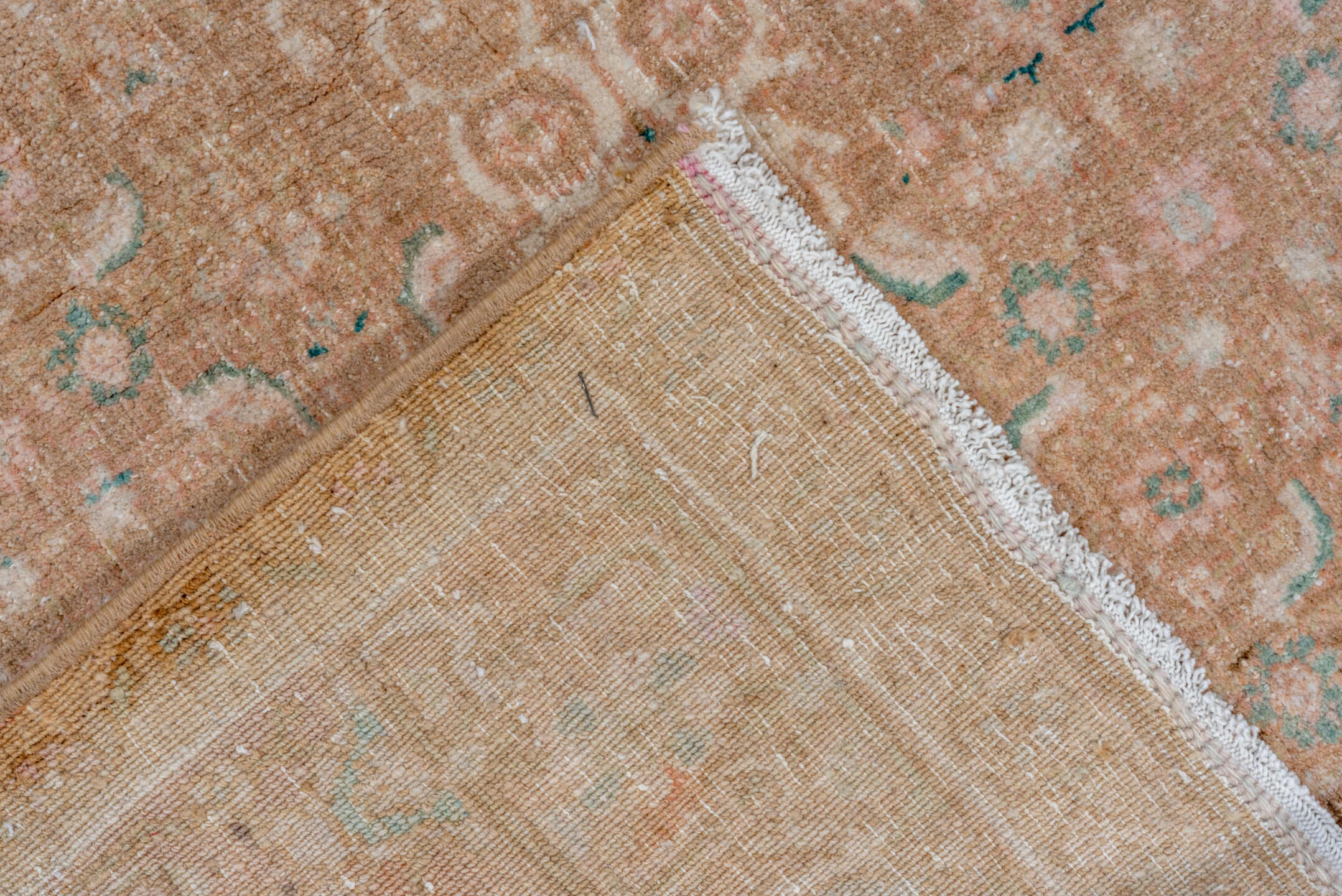 3' x 5' one-of-a-kind handmade vintage Bidjar small size rug. Color palette: camel, blush, taupe, ivory, pale aqua, beige